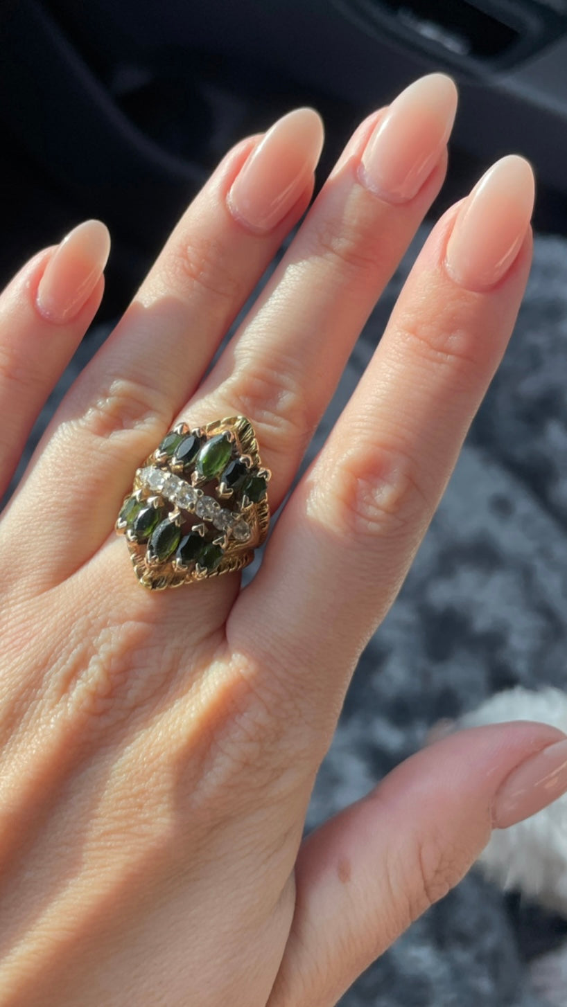 Custom Made 18k Gold Ring with Diamonds and Emeralds