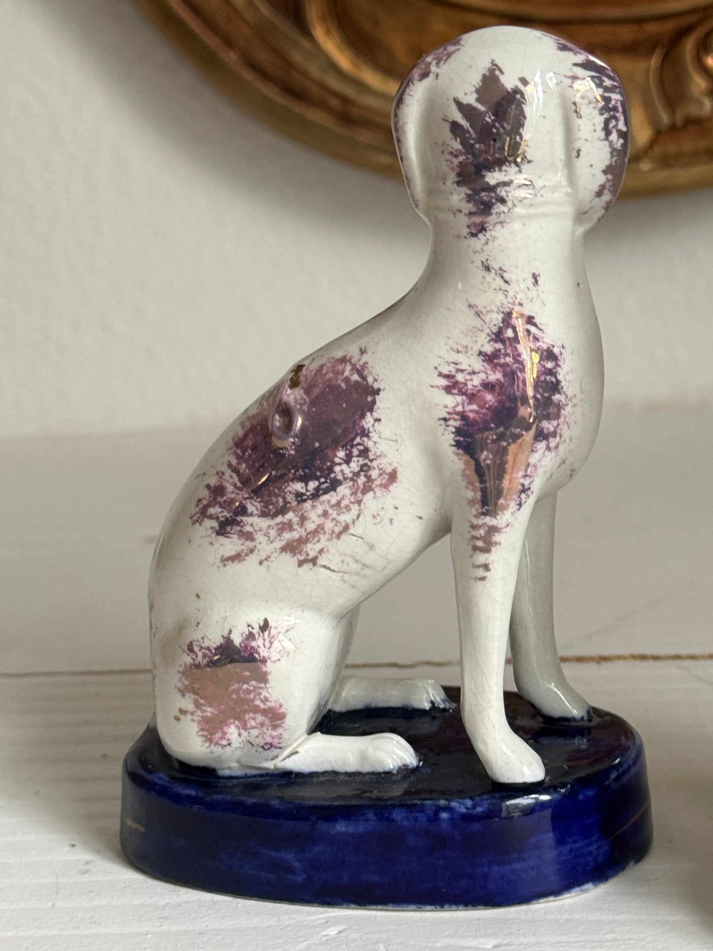 Antique 19th Century Staffordshire Spaniel Dogs – Pair – Hand-Painted with Gilt Detail