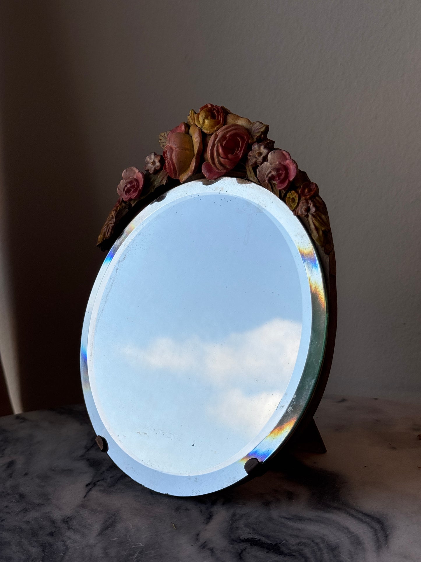 English Barbola Dressing Table Vanity Mirror