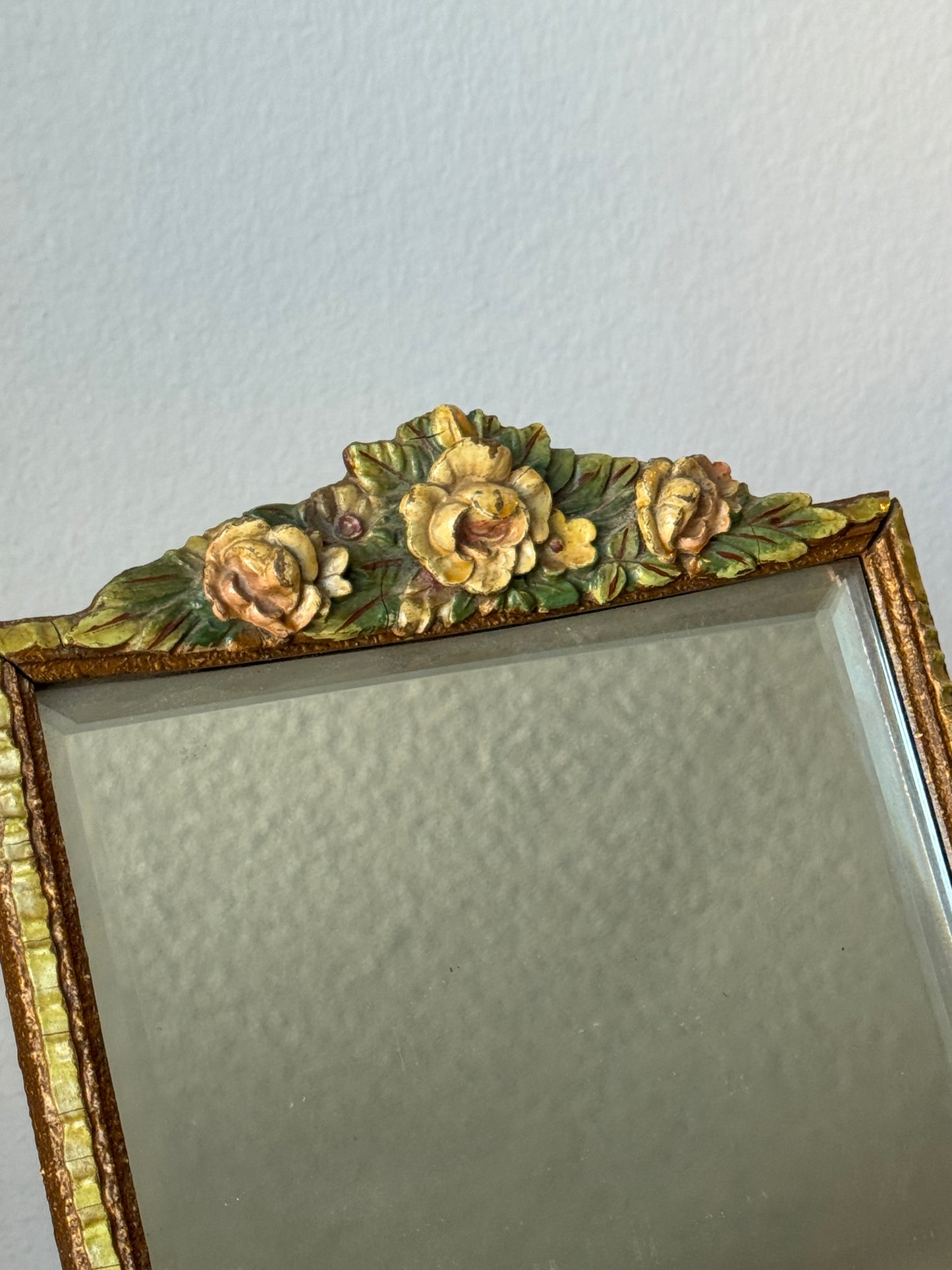 English Barbola Vanity Top Floral Mirror
