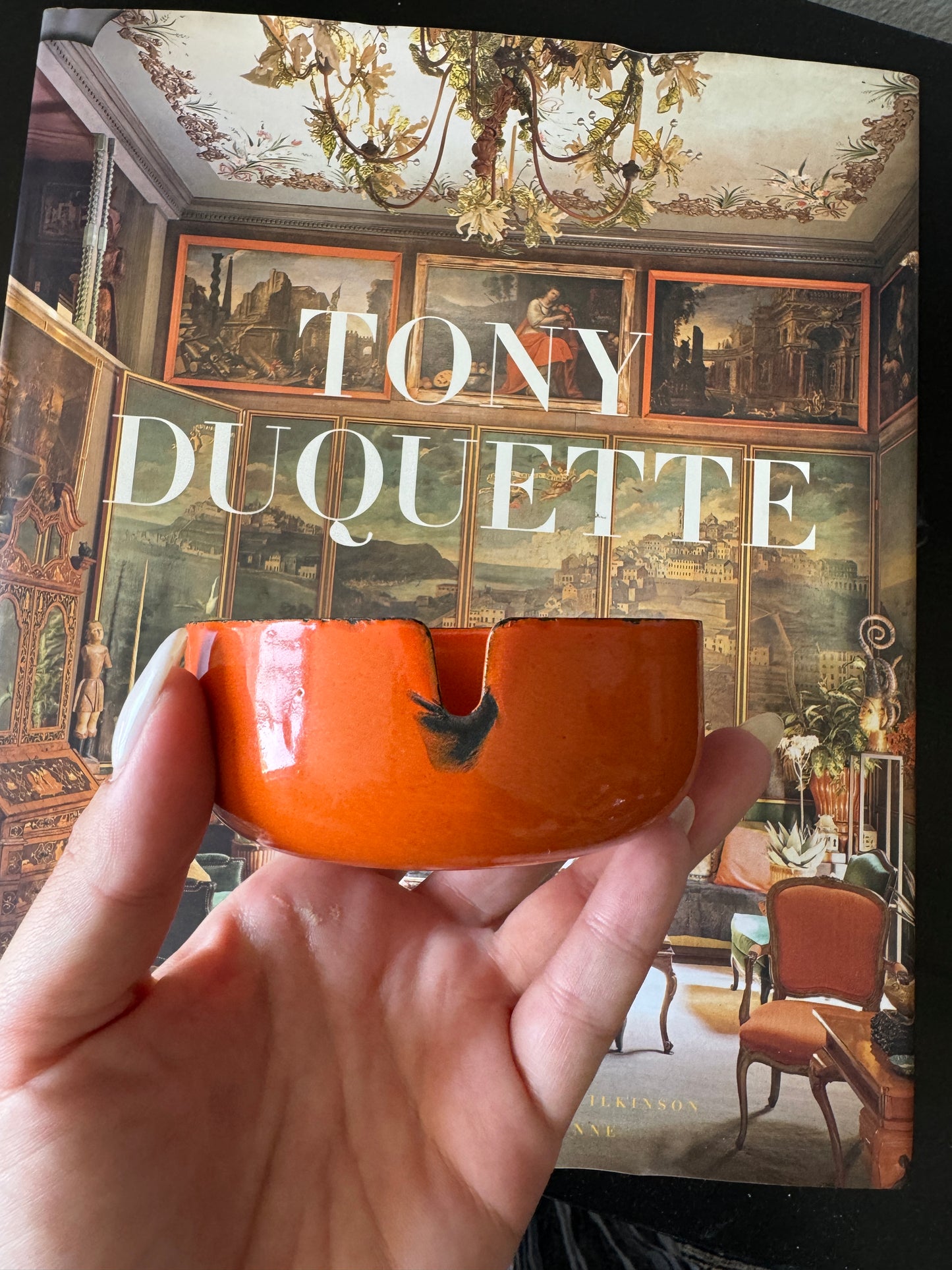 Vintage Enamel Orange Ash Tray