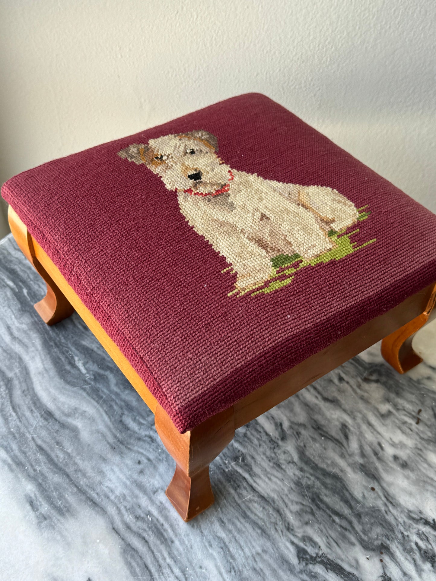 Vintage Dog Stool, Hand- Stitched