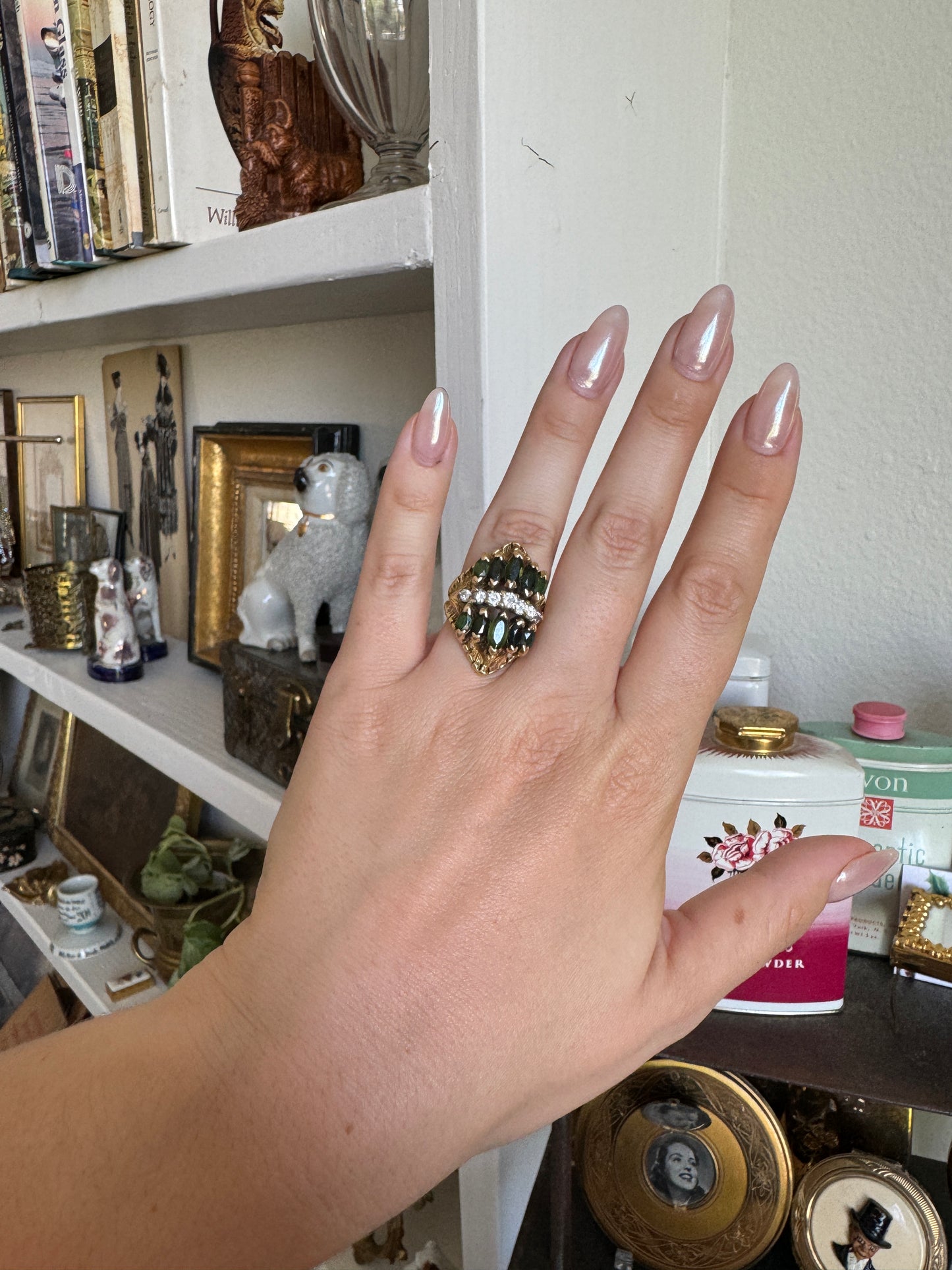 Custom Made 18k Gold Ring with Diamonds and Emeralds