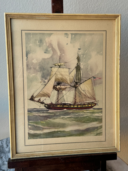 Vintage American Ship Print, Dreamy Colors