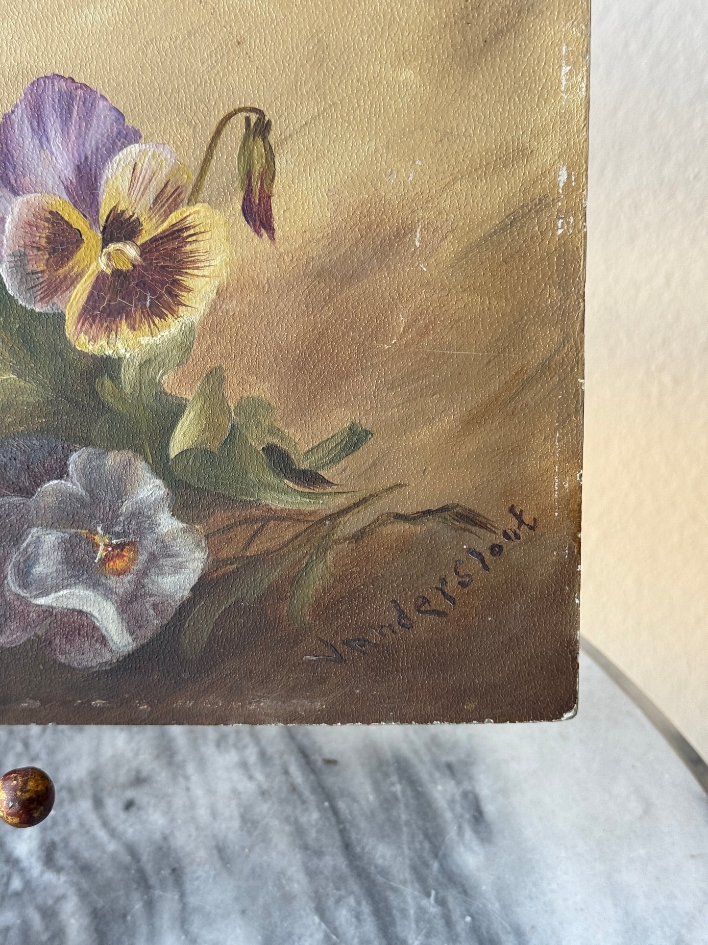Beautiful Vintage Pansy Painting