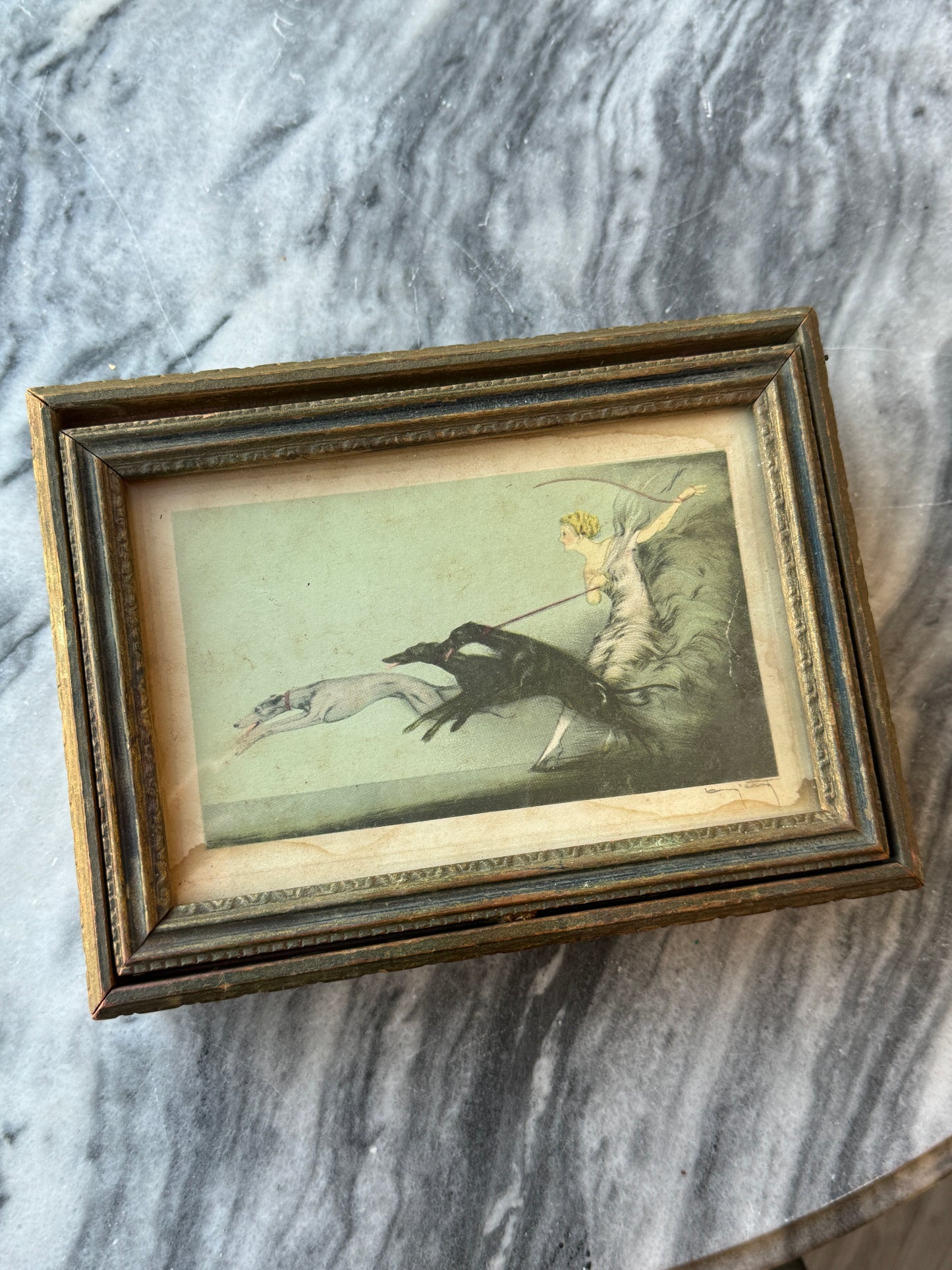 Antique Louis Icart Print Wooden Box