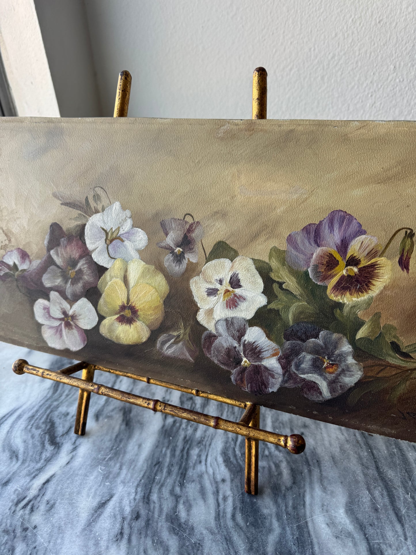Beautiful Vintage Pansy Painting