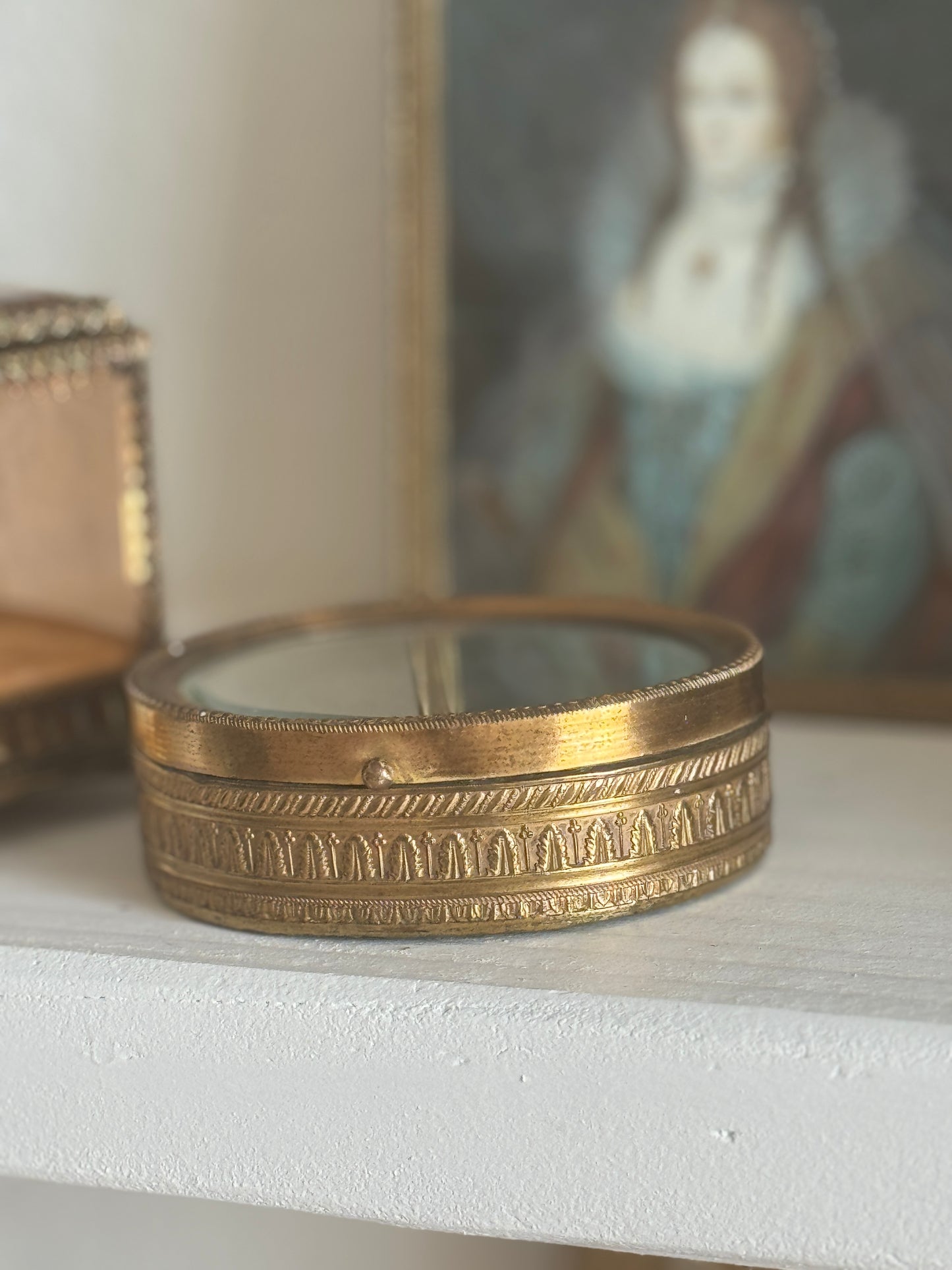 Antique French Beveled Mirror Ormulu Keepsake Box