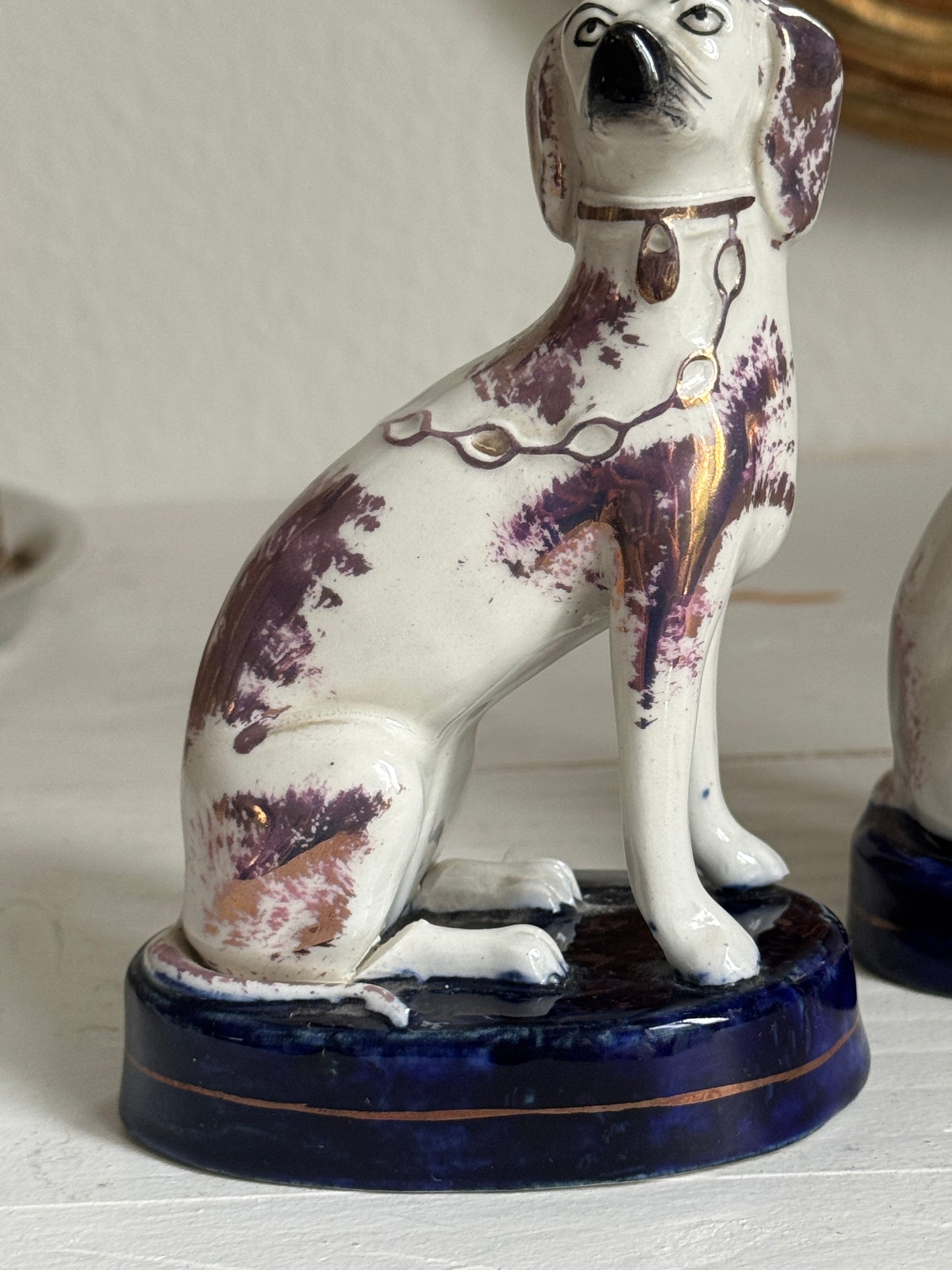 Antique 19th Century Staffordshire Spaniel Dogs – Pair – Hand-Painted with Gilt Detail