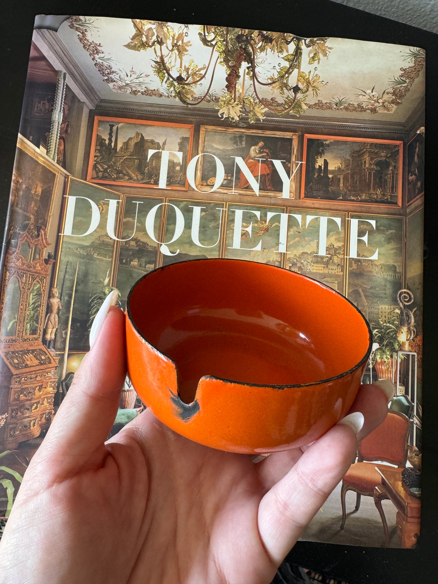 Vintage Enamel Orange Ash Tray