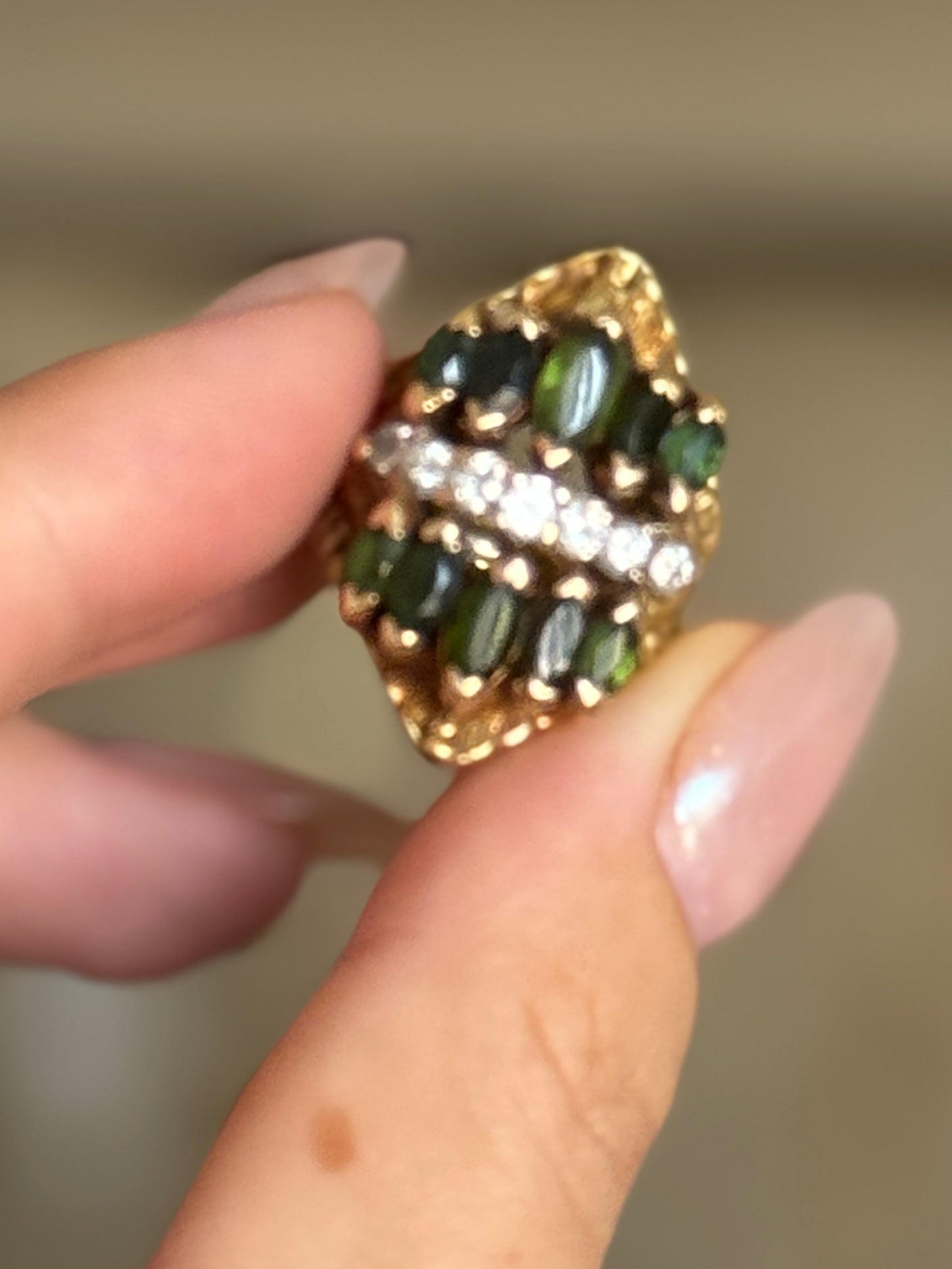 Custom Made 18k Gold Ring with Diamonds and Emeralds