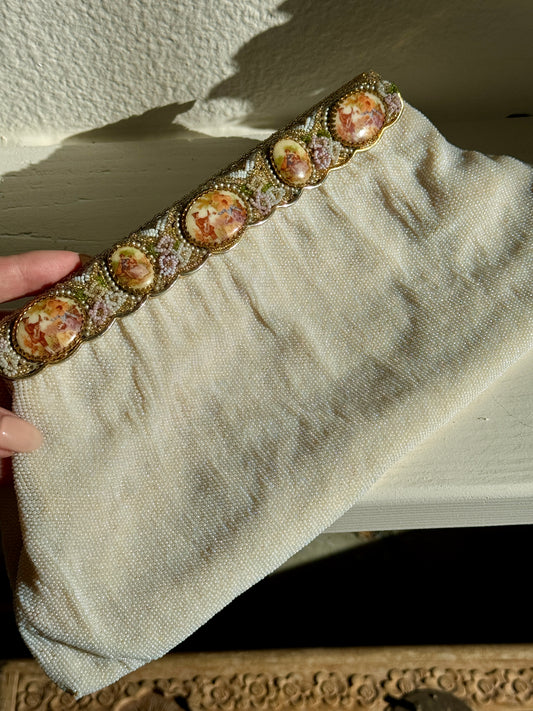 Vintage French Cameo Clutch Evening Bag