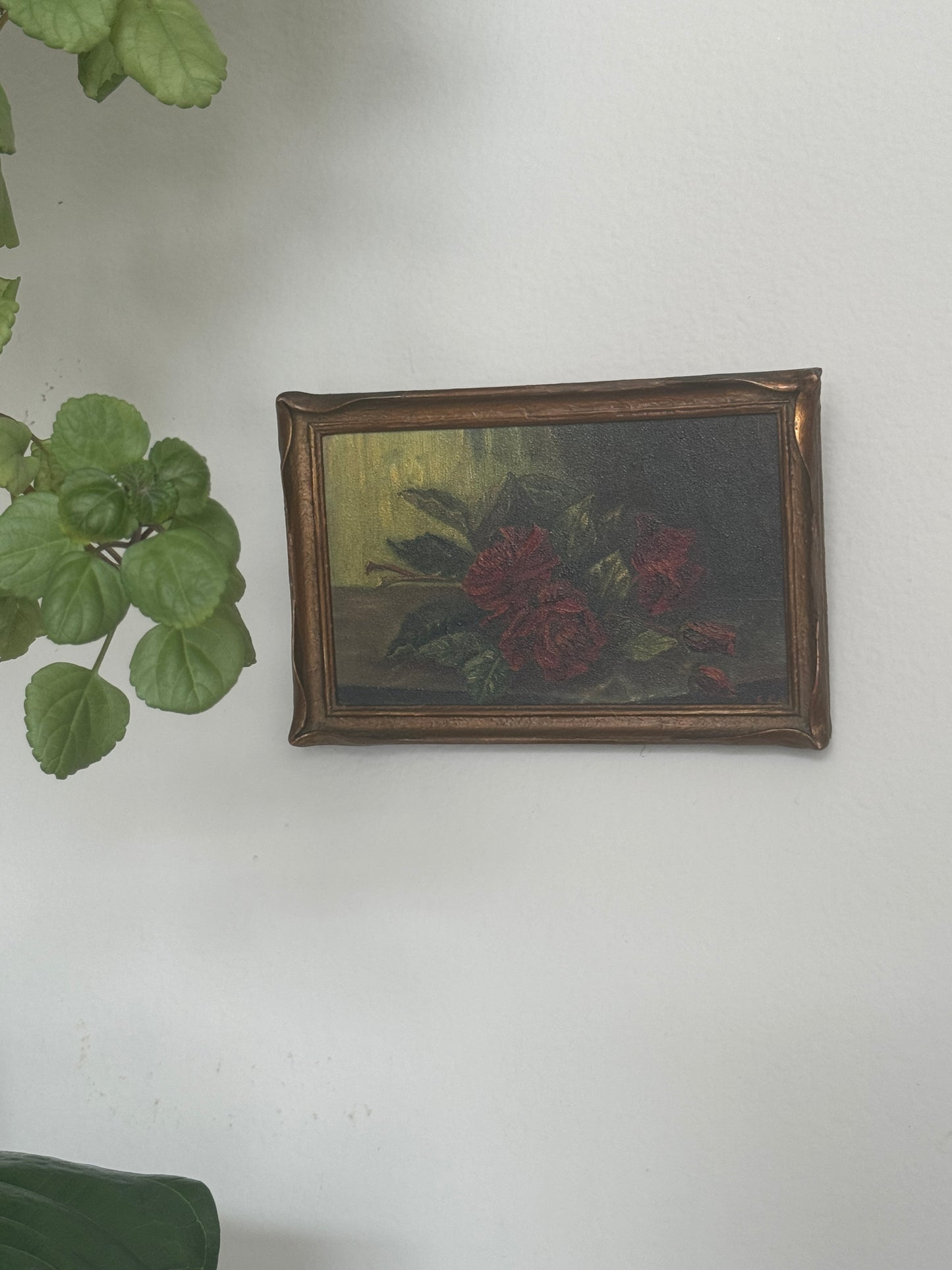 Early 20th Century Original Floral Oil Painting, Signed, Pie Crust Frame