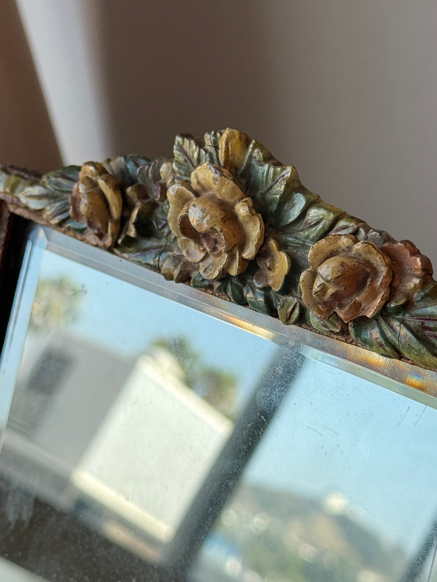 English Barbola Vanity Top Floral Mirror