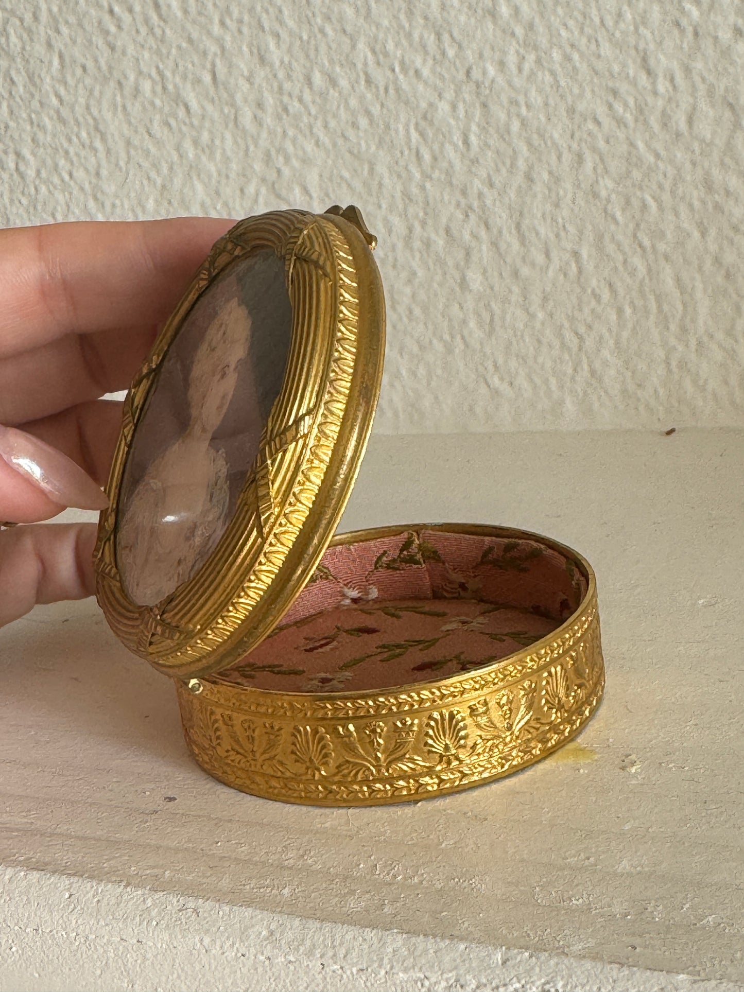 Antique French Ormulu Keepsake Jar with Hand painted Portrait