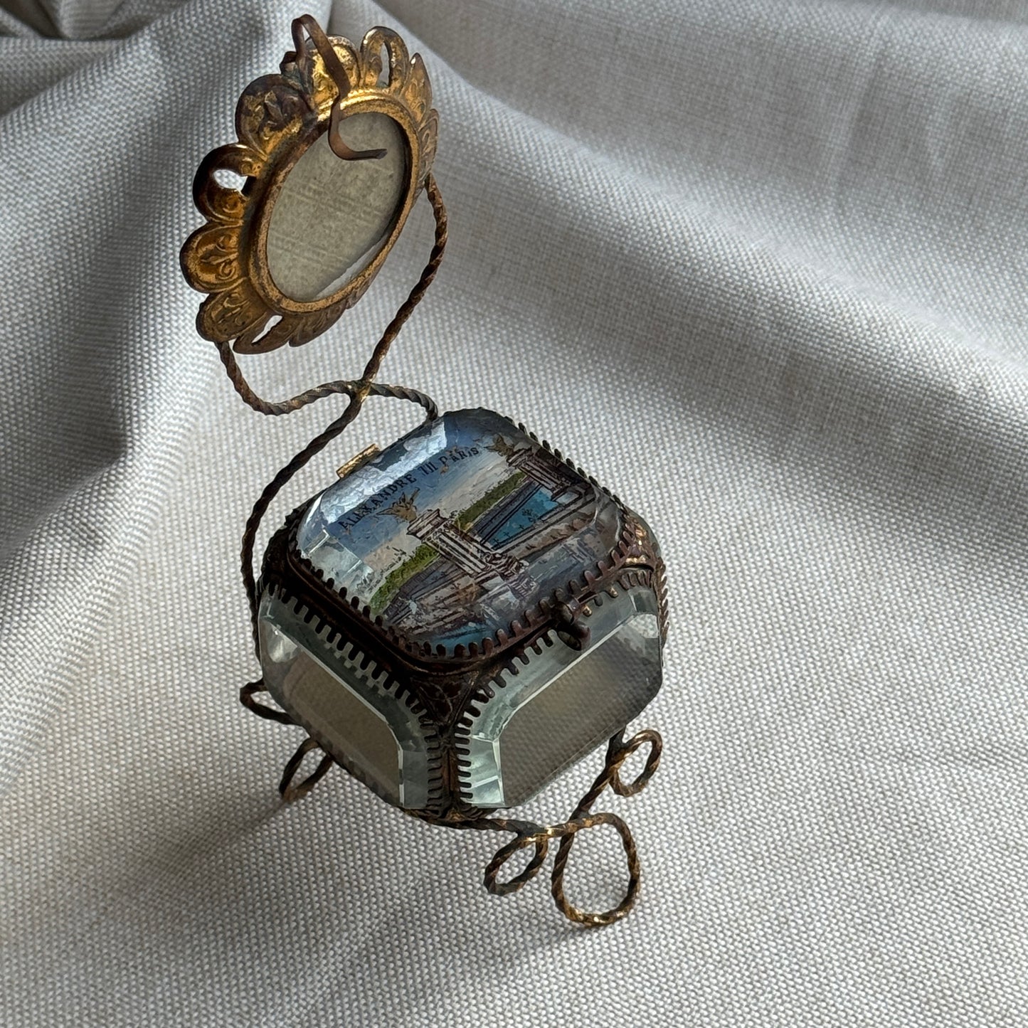 Antique French Eglomisé Souvenir Casket “Pont Alexandre III, Paris,” circa 1900