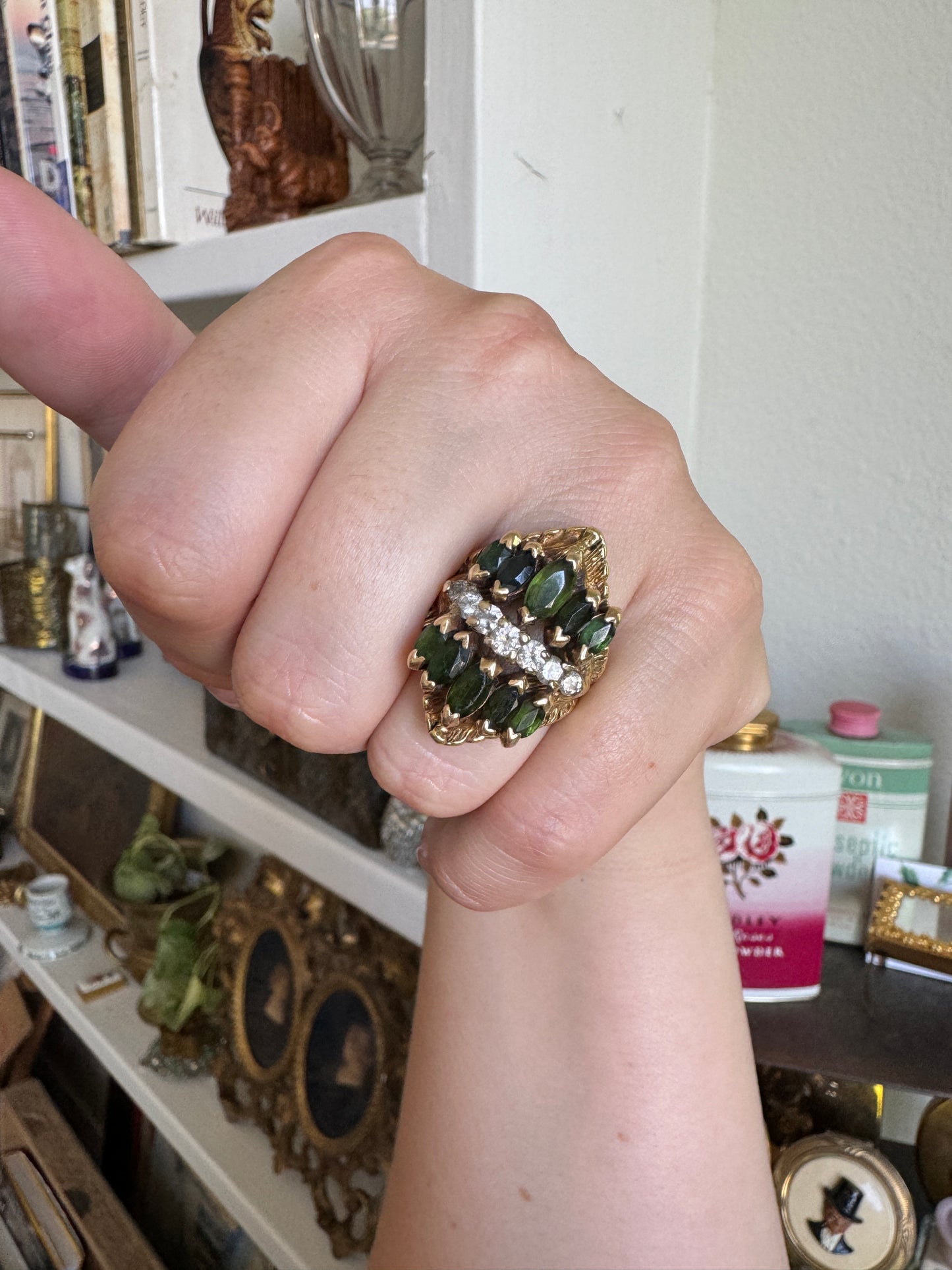 Custom Made 18k Gold Ring with Diamonds and Emeralds