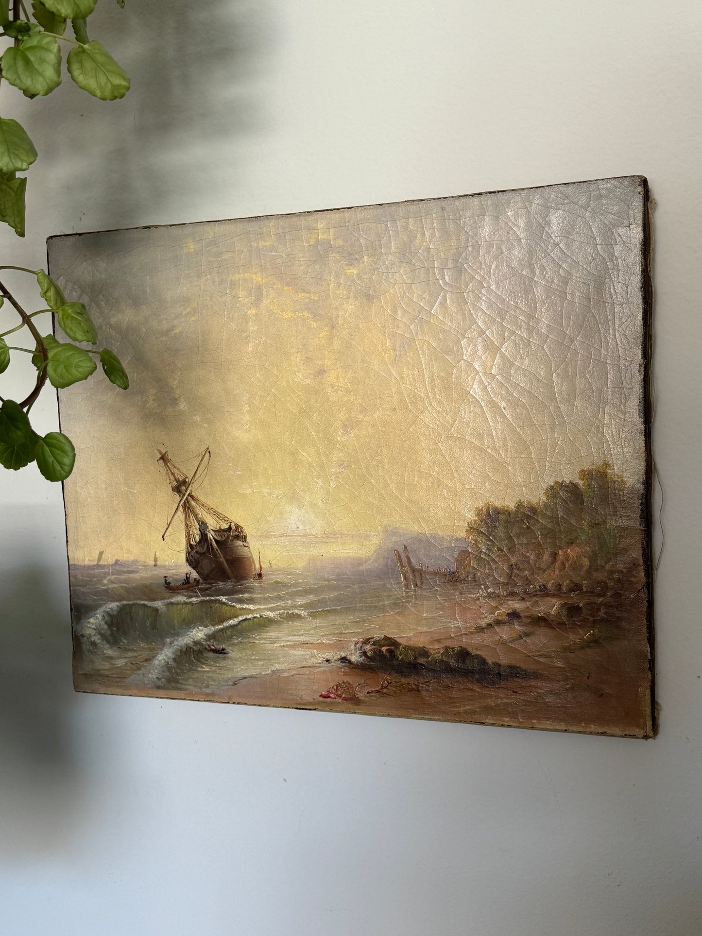 Signed Antique Original Oil Painting Depicting a Shipwreck, 1862.