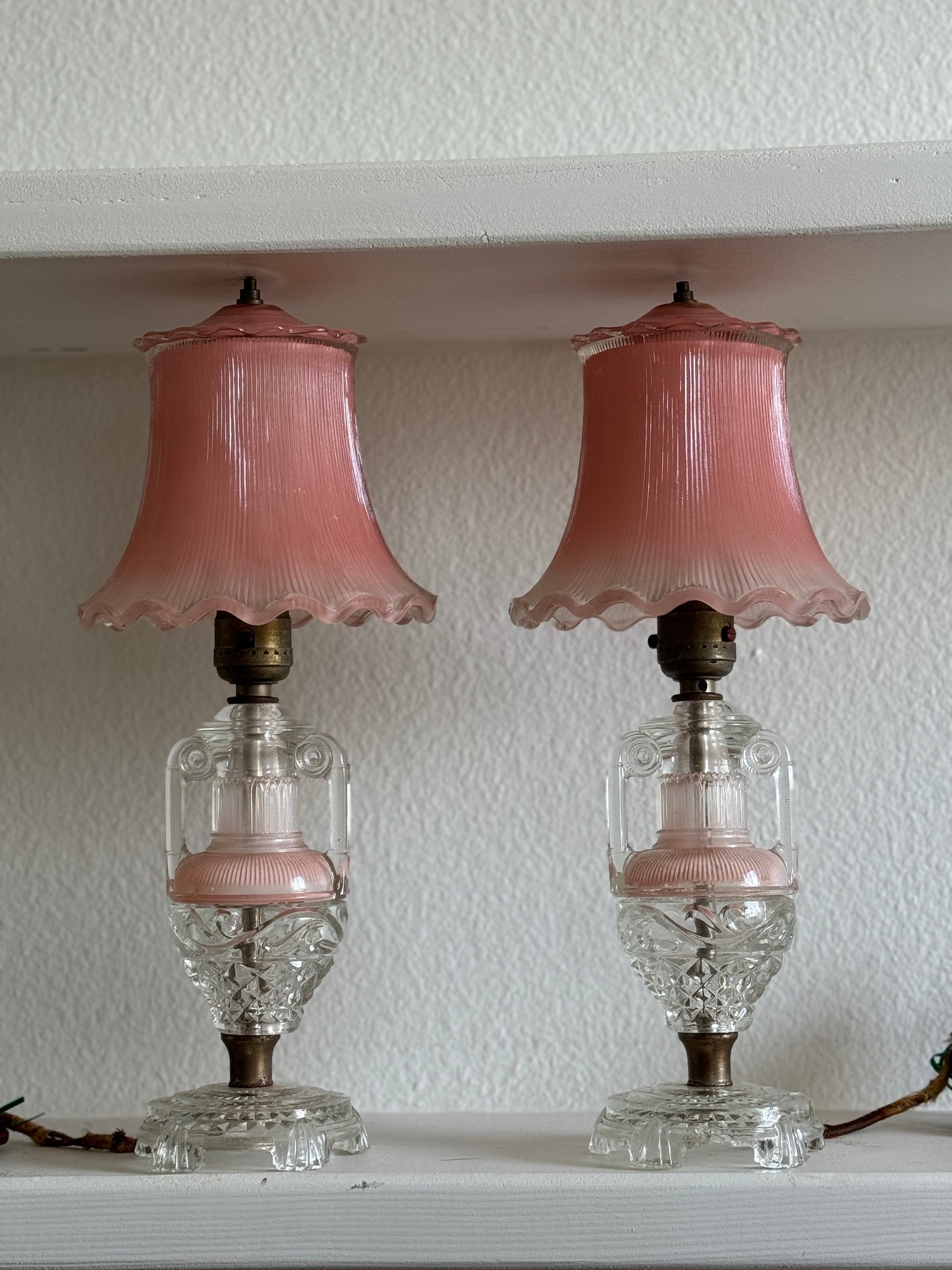 1930’s Pink Glass Boudior Lamps by Houze