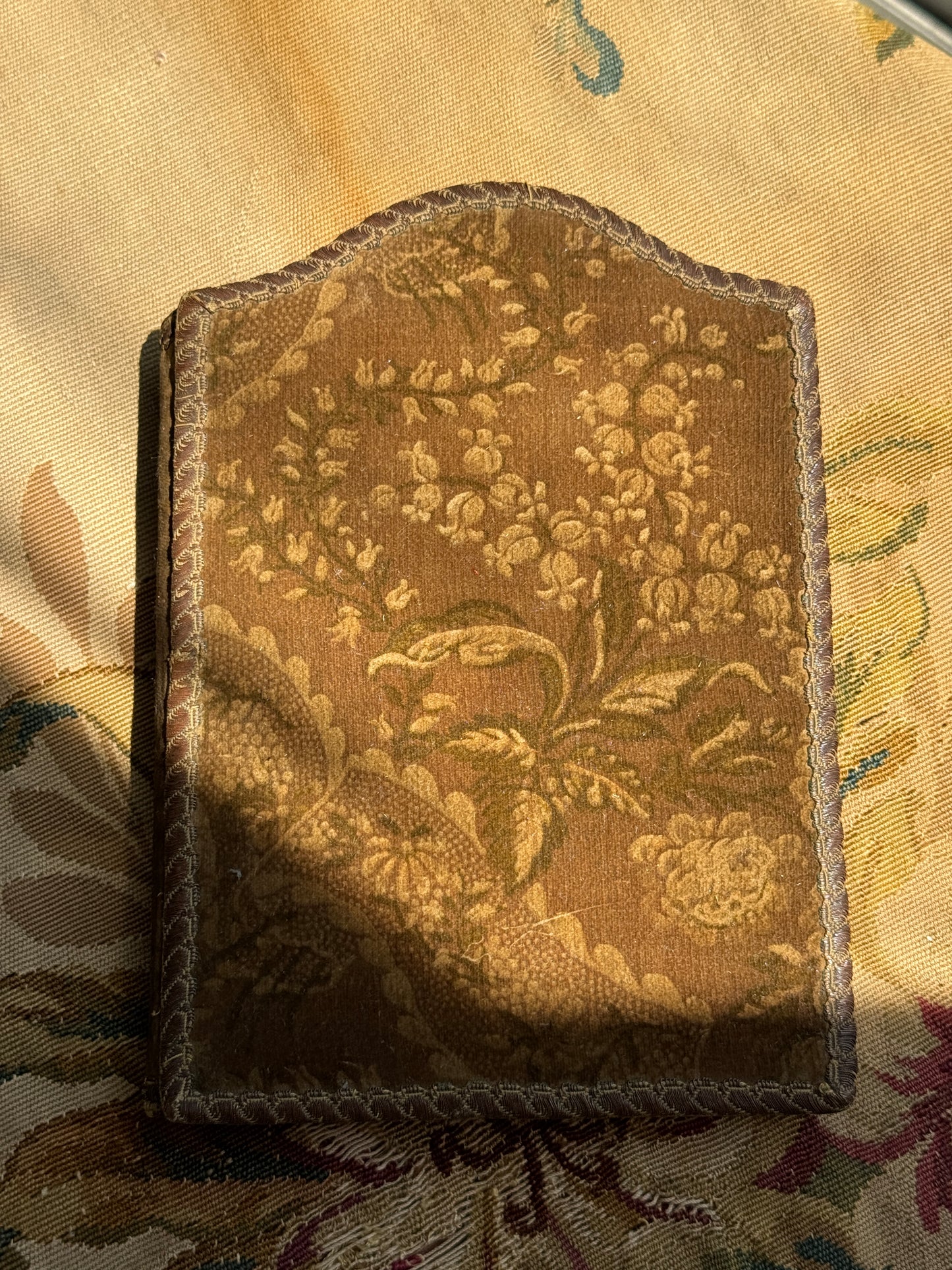 Antique French Fabric Folding Diptych Picture Frame – Floral Brocade & Silk Moiré