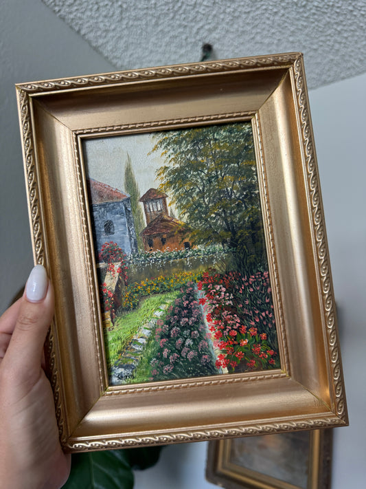 Beautiful Mini Oil Painting, Garden Scene