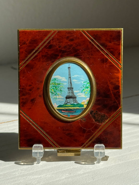 Hand-Painted Tortoiseshell Makeup Compact of the Eiffel Tower