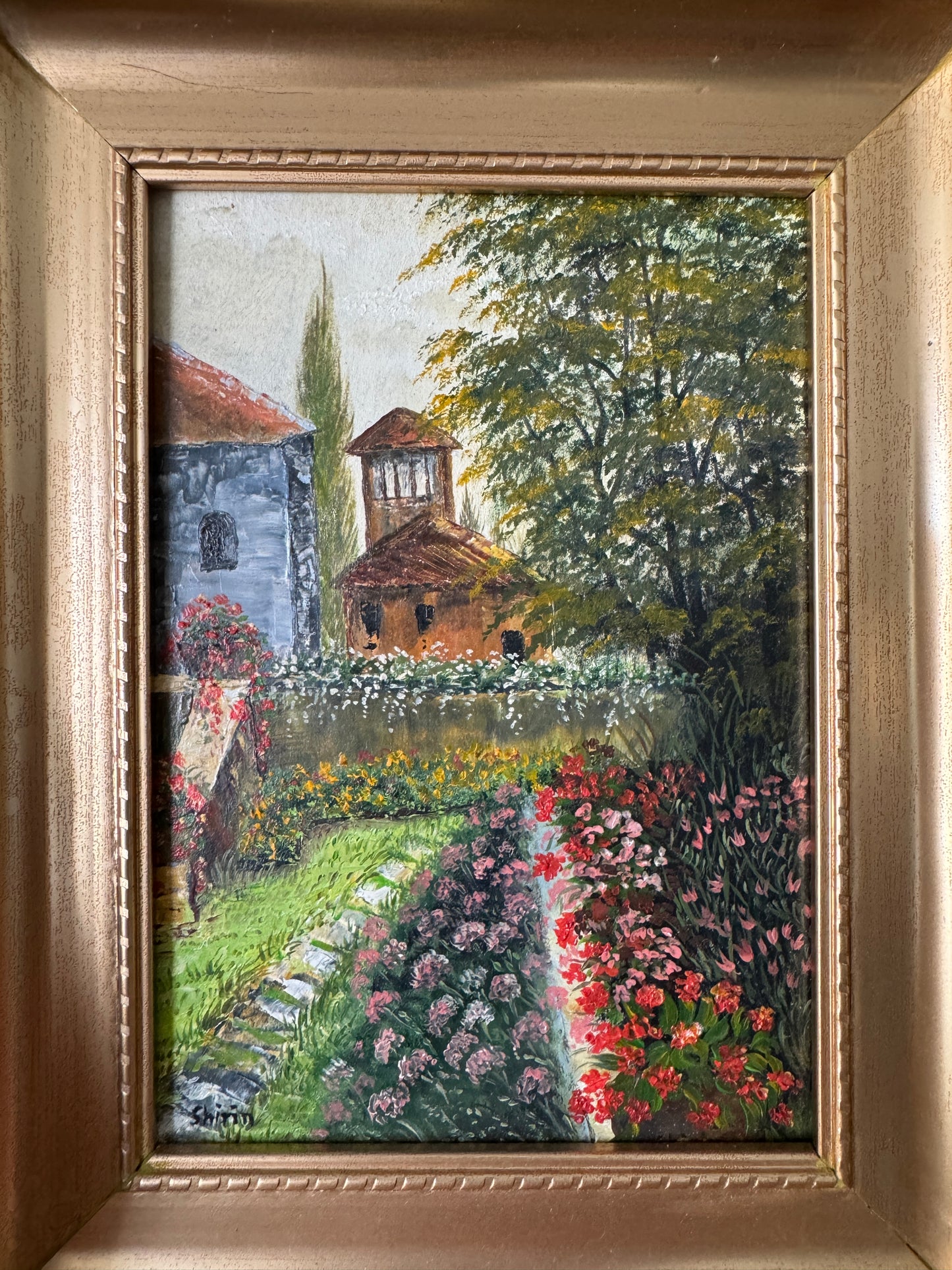 Beautiful Mini Oil Painting, Garden Scene