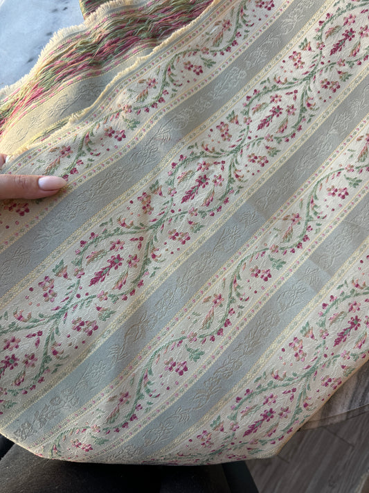 Dreamy Vintage French Floral Basket Stripe Upholstery Fabric