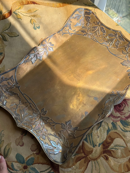 Antique Art Nouveau Mixed Metal Tray – Sterling Silver Overlay on Copper