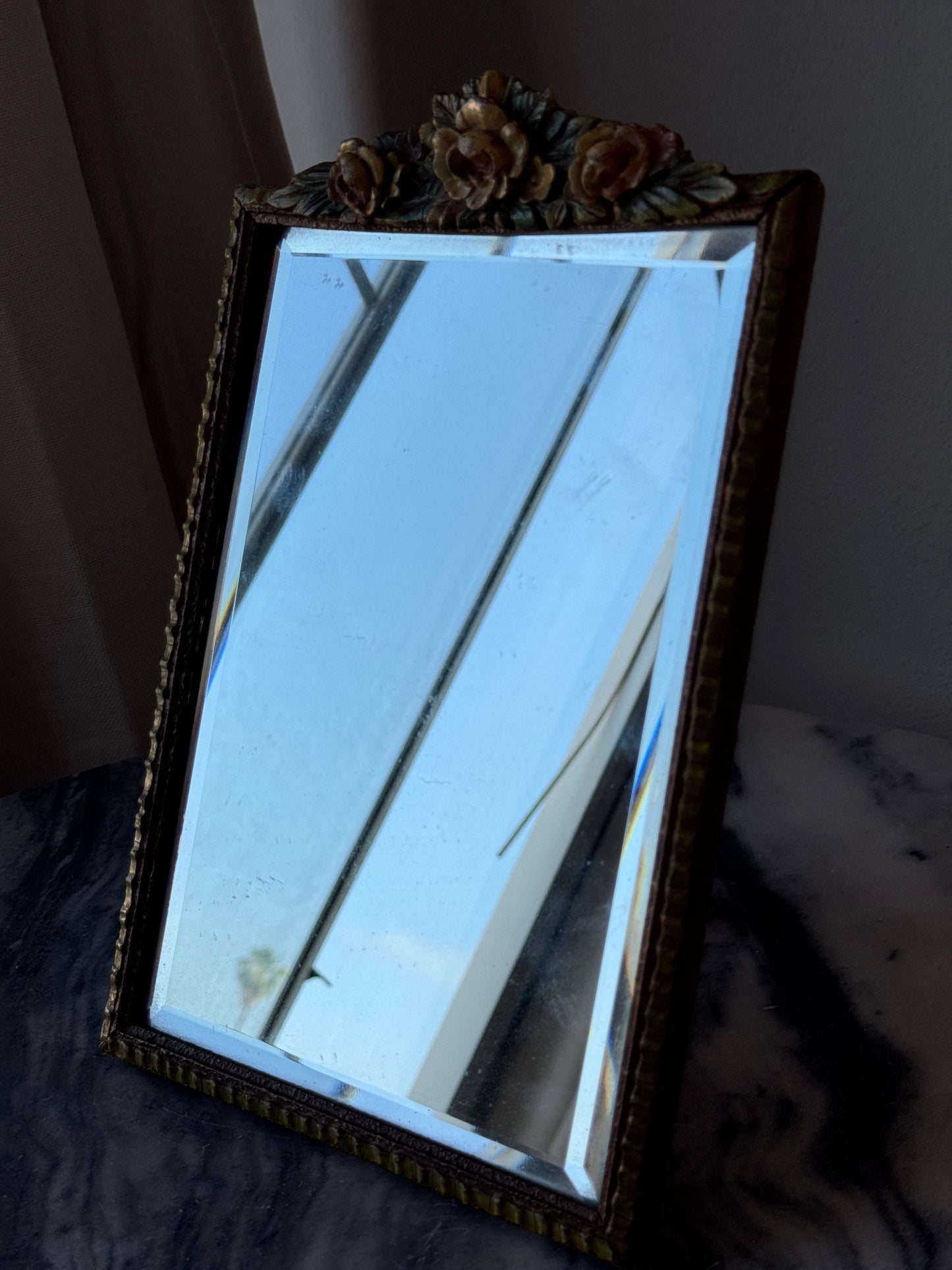 English Barbola Vanity Top Floral Mirror