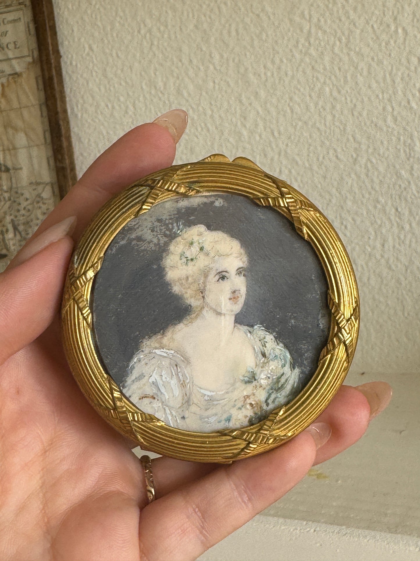 Antique French Ormulu Keepsake Jar with Hand painted Portrait