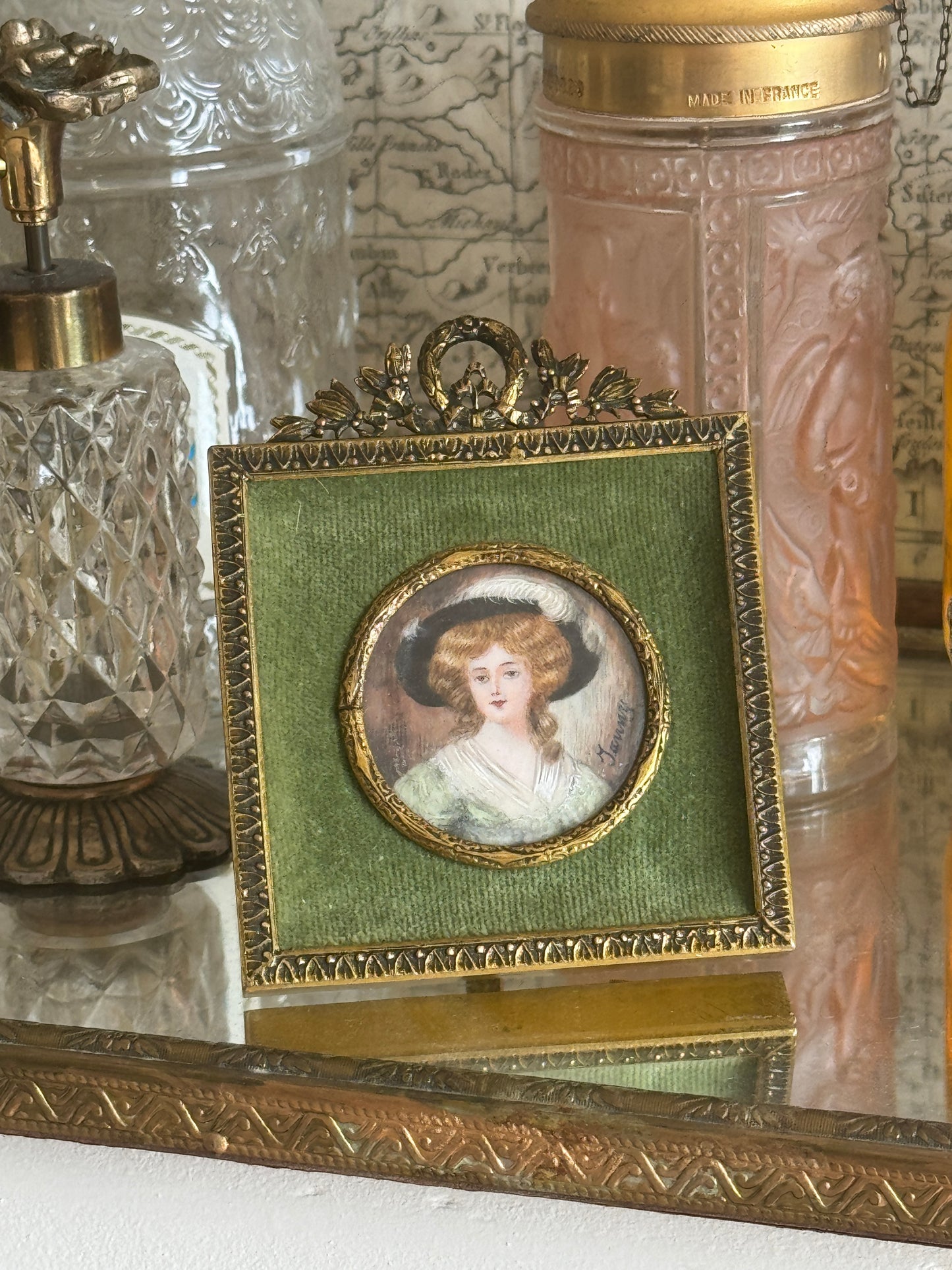 19th Century, French Hand-Painted Portait in Parisian Frame