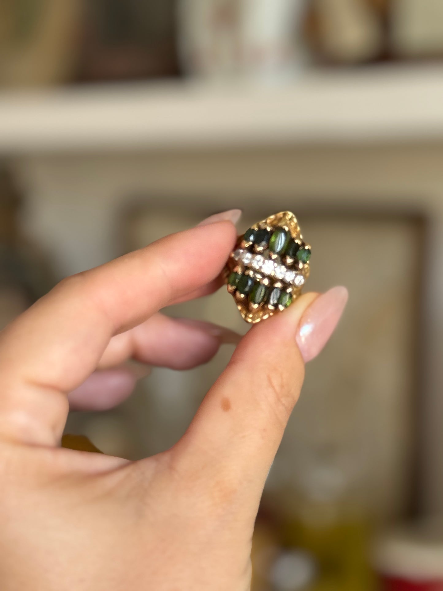 Custom Made 18k Gold Ring with Diamonds and Emeralds