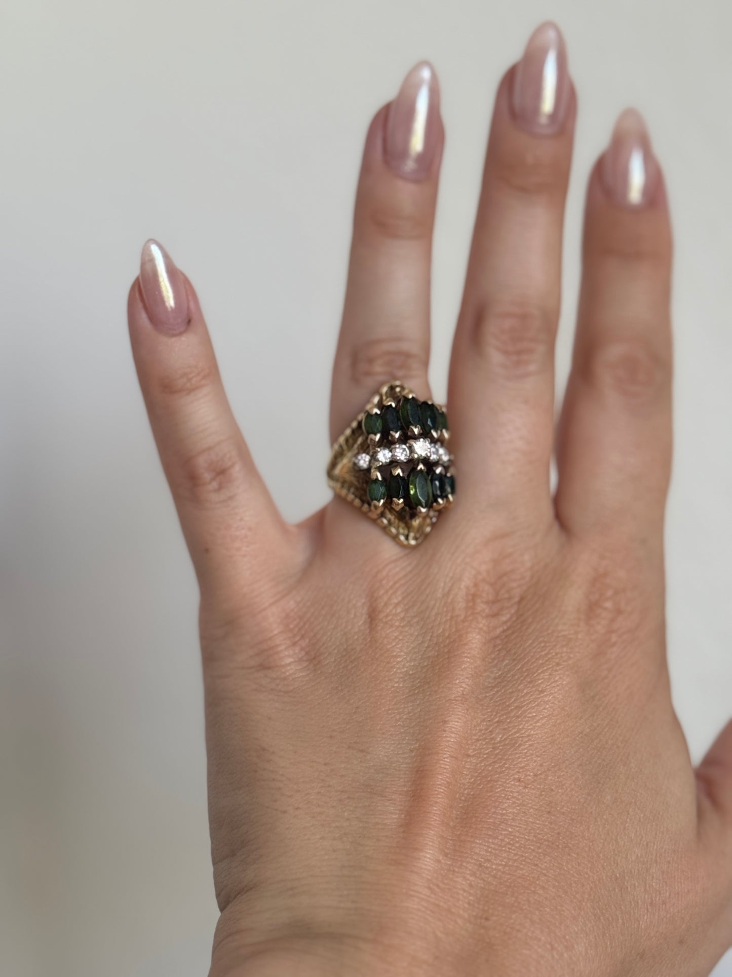 Custom Made 18k Gold Ring with Diamonds and Emeralds