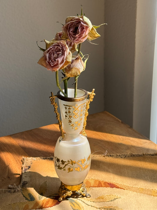 Antique French Style Opaline Glass Vase with Ormolu Mounts