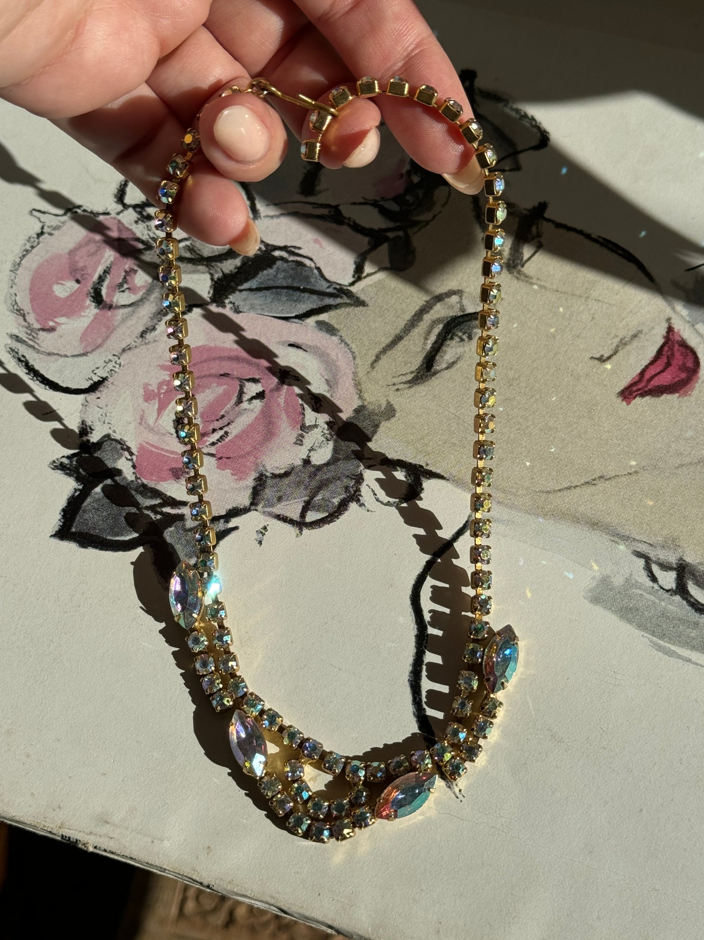 Vintage Iridescent Rhinestone Necklace