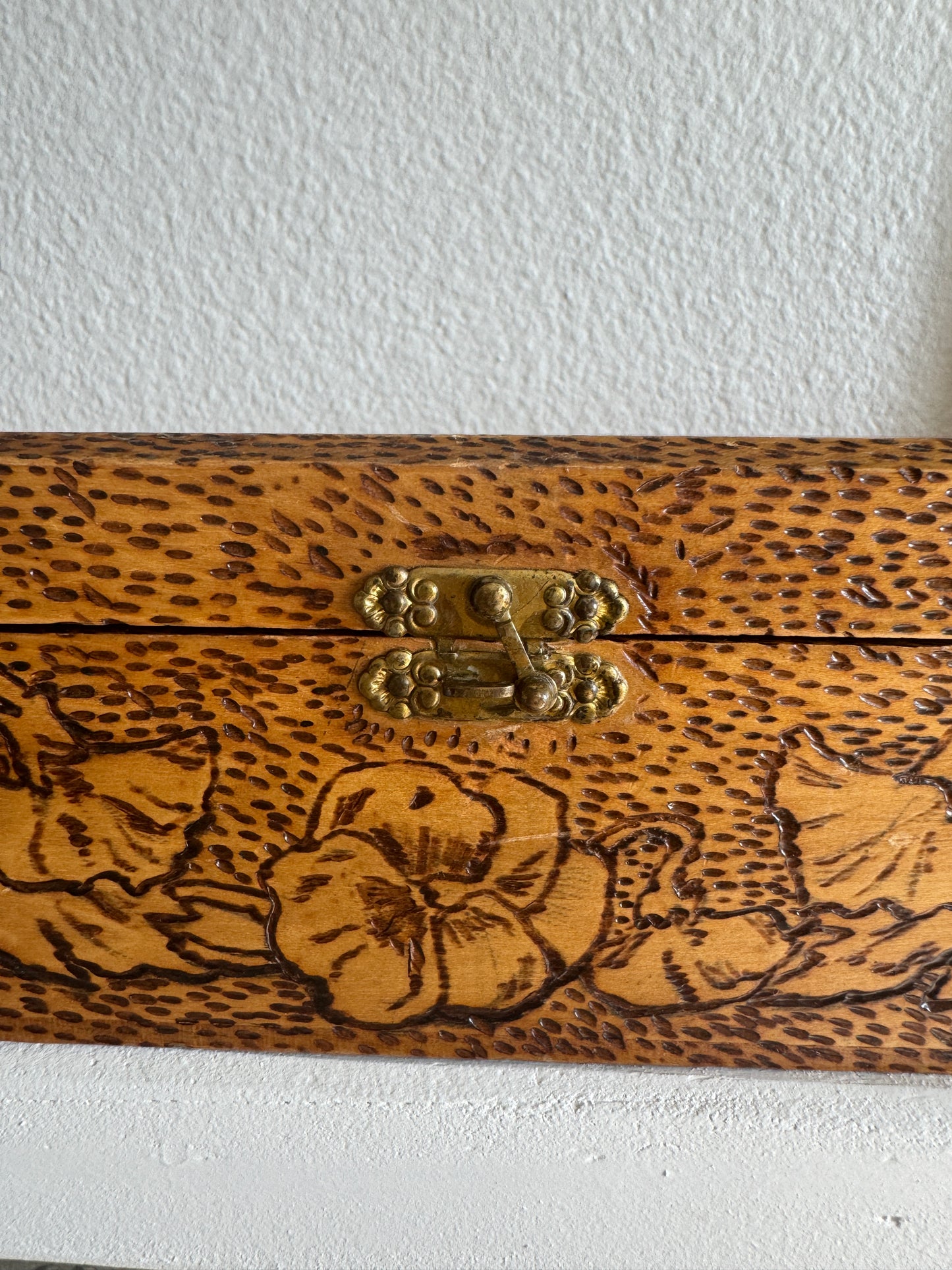 Vintage Glove Box, Pyrogrpahy Flower Art