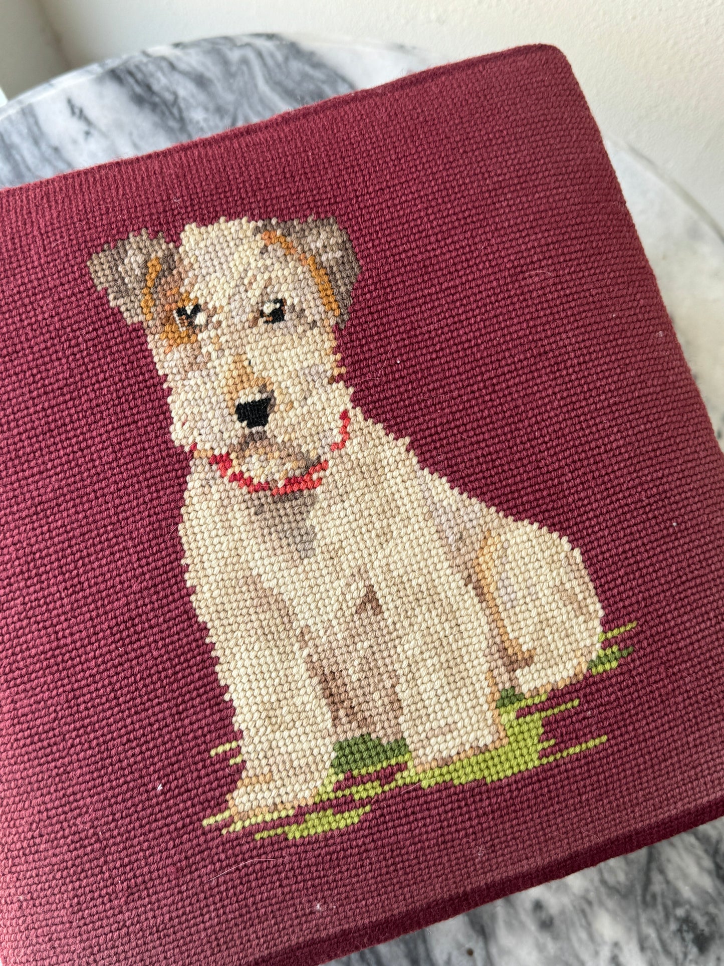 Vintage Dog Stool, Hand- Stitched