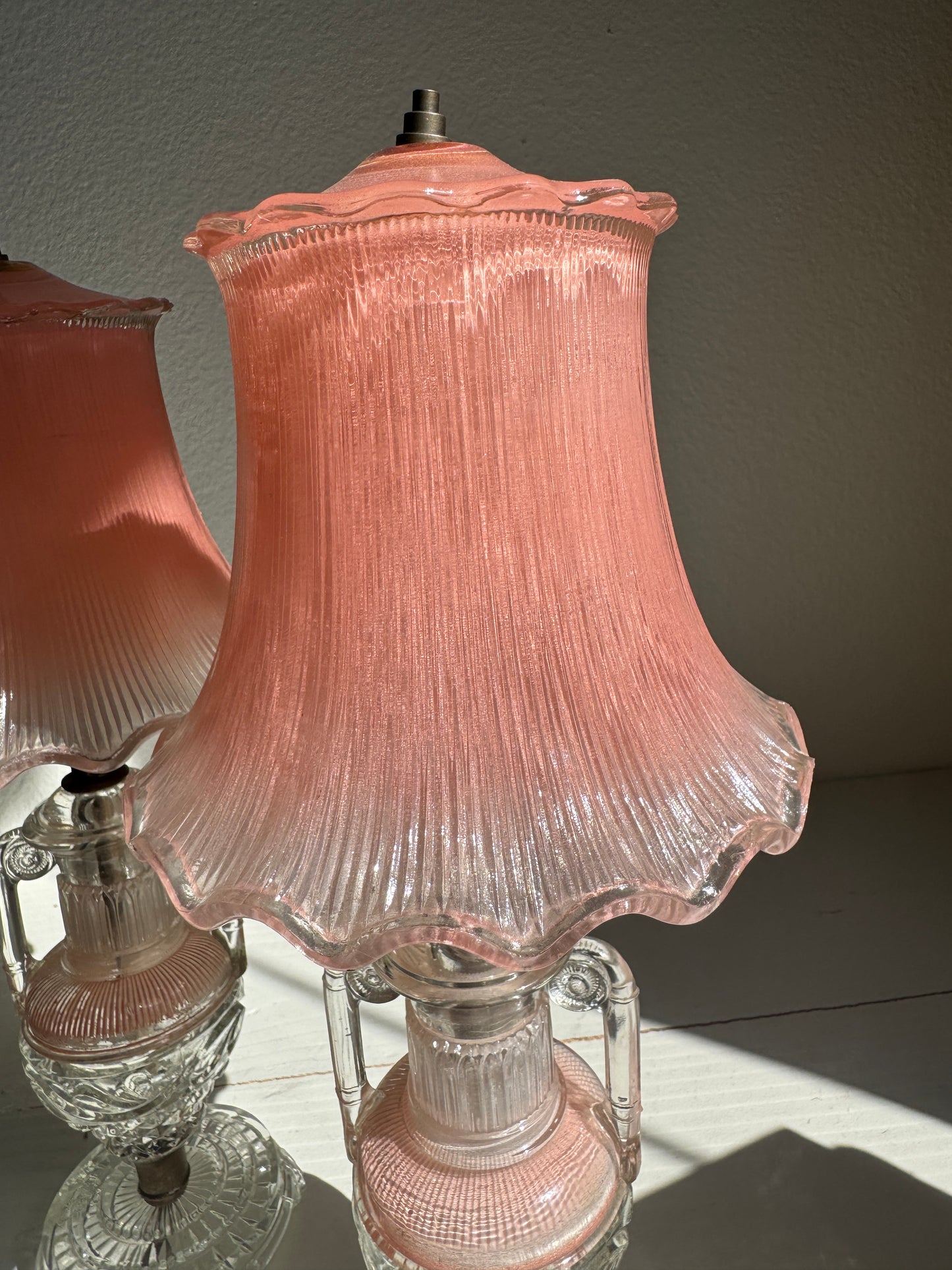 1930’s Pink Glass Boudior Lamps by Houze