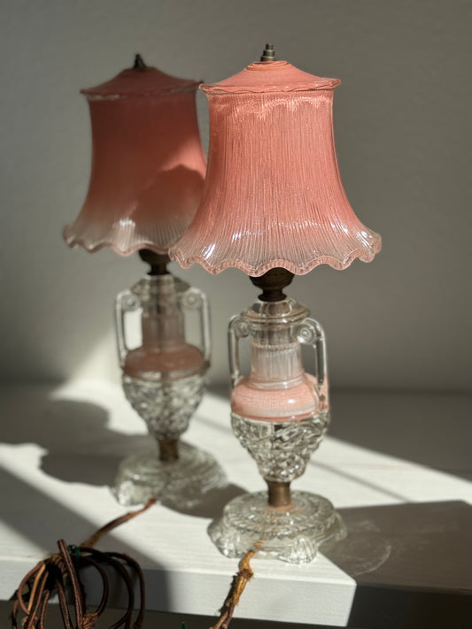 1930’s Pink Glass Boudior Lamps by Houze