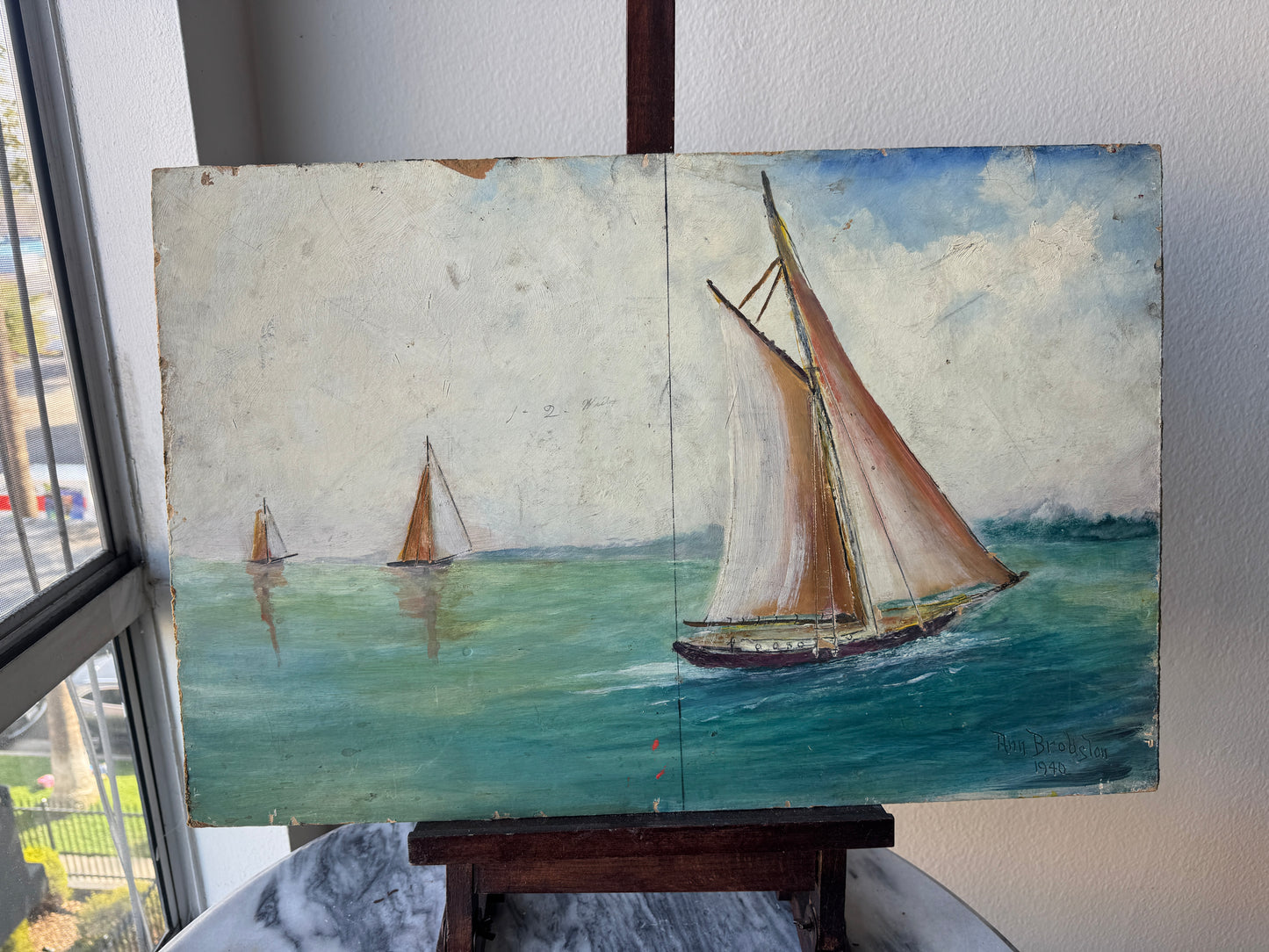 1940’s Vintage Nature Scene Painting / Ship Painting (Double Sided)