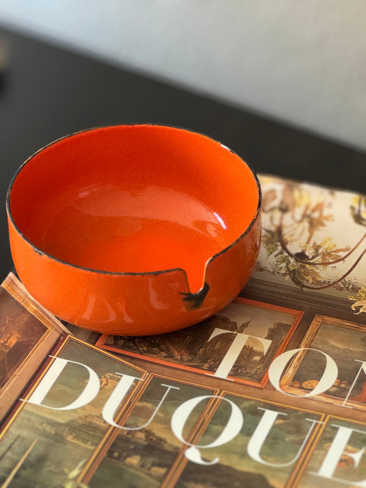 Vintage Enamel Orange Ash Tray