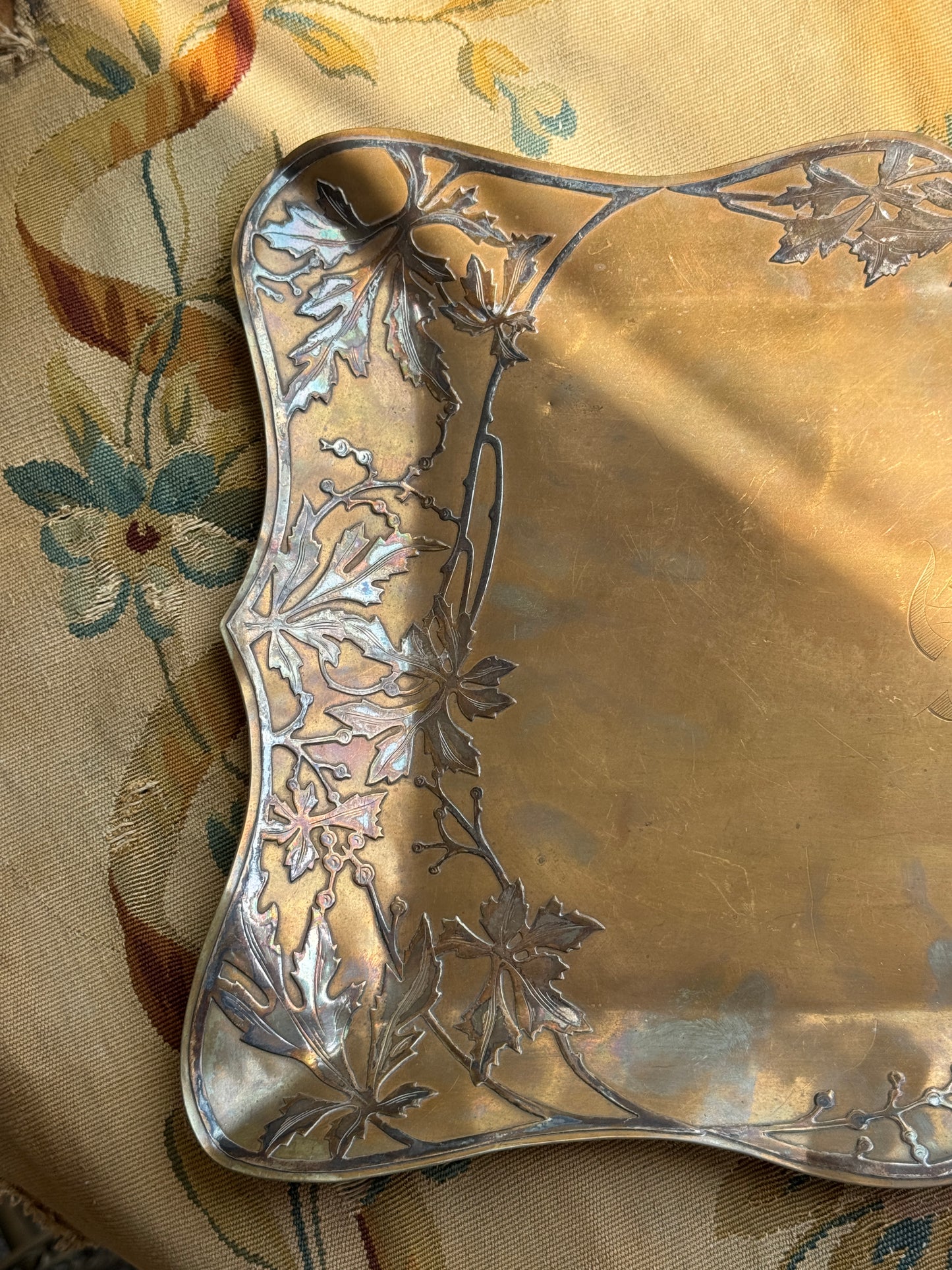 Antique Art Nouveau Mixed Metal Tray – Sterling Silver Overlay on Copper