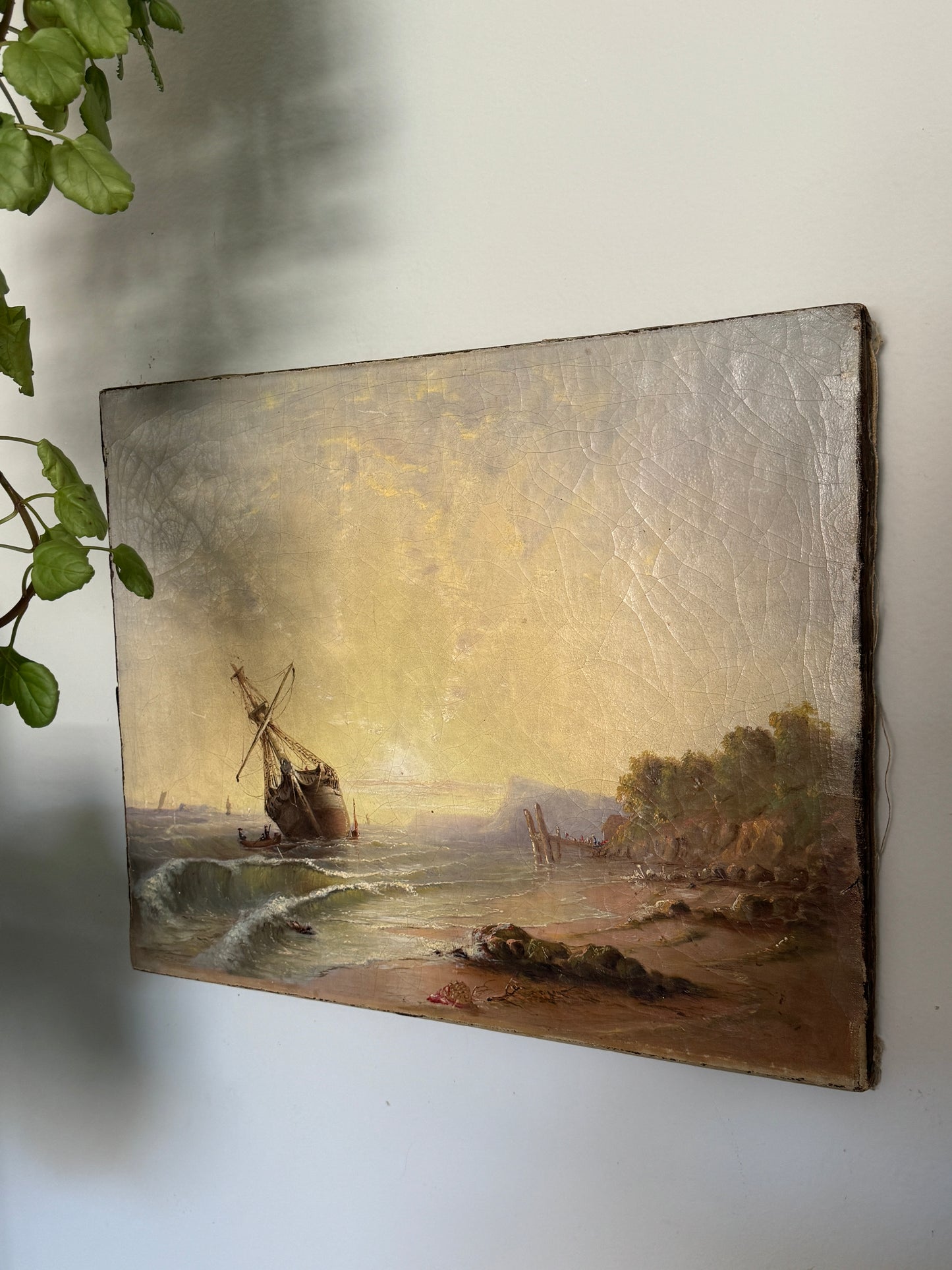 Signed Antique Original Oil Painting Depicting a Shipwreck, 1862.