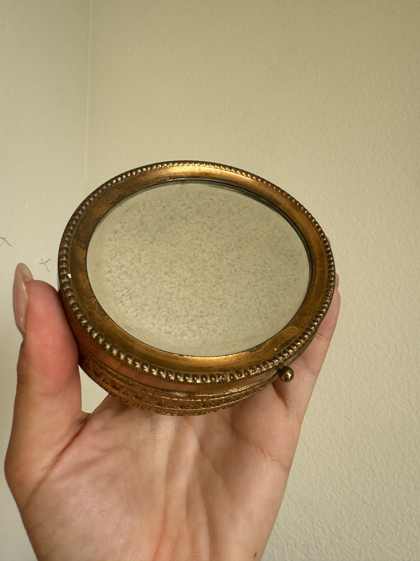 Antique French Beveled Mirror Ormulu Keepsake Box