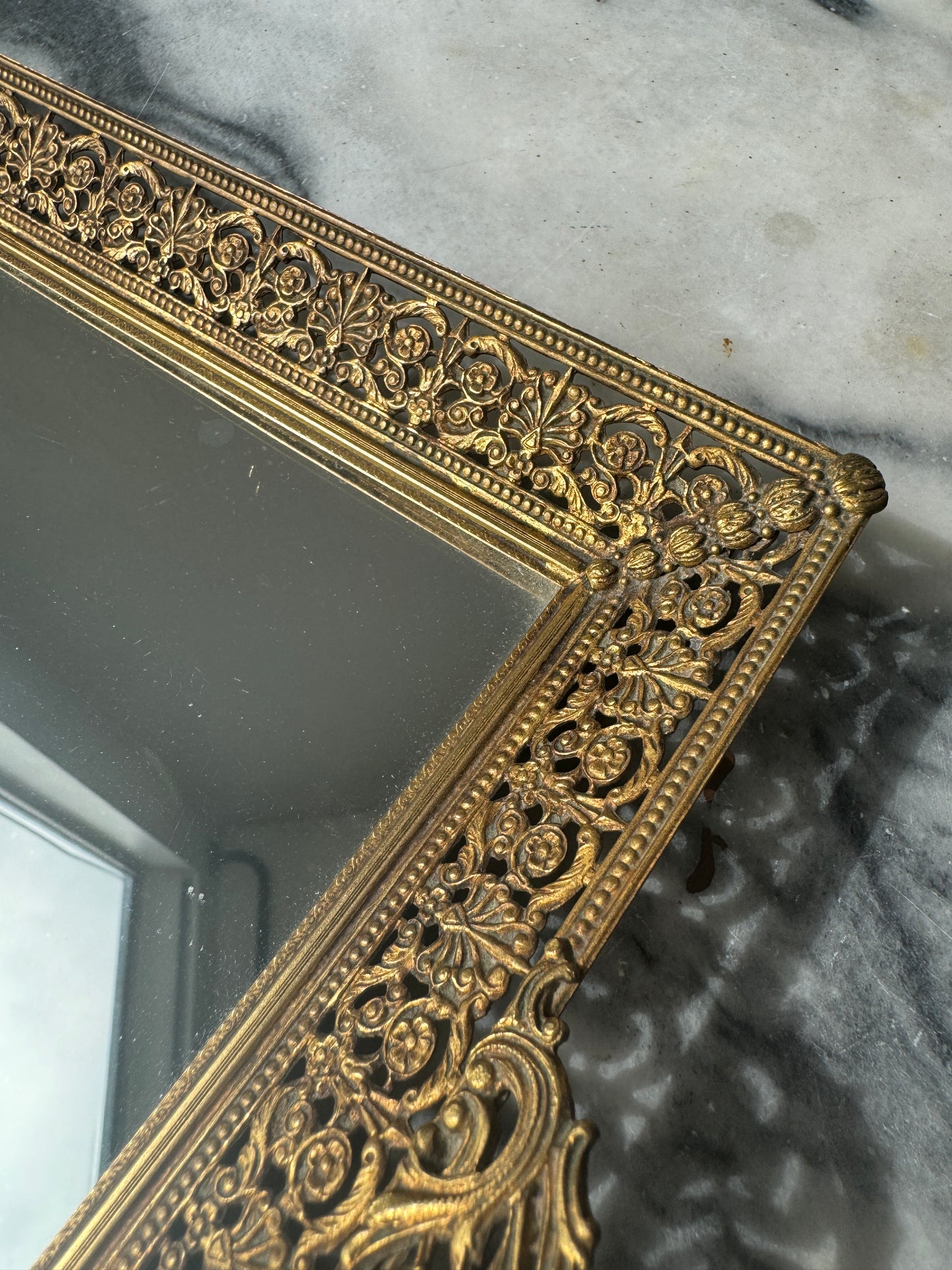 French Filigree Mirrored Vanity Tray with Rosegold Gems