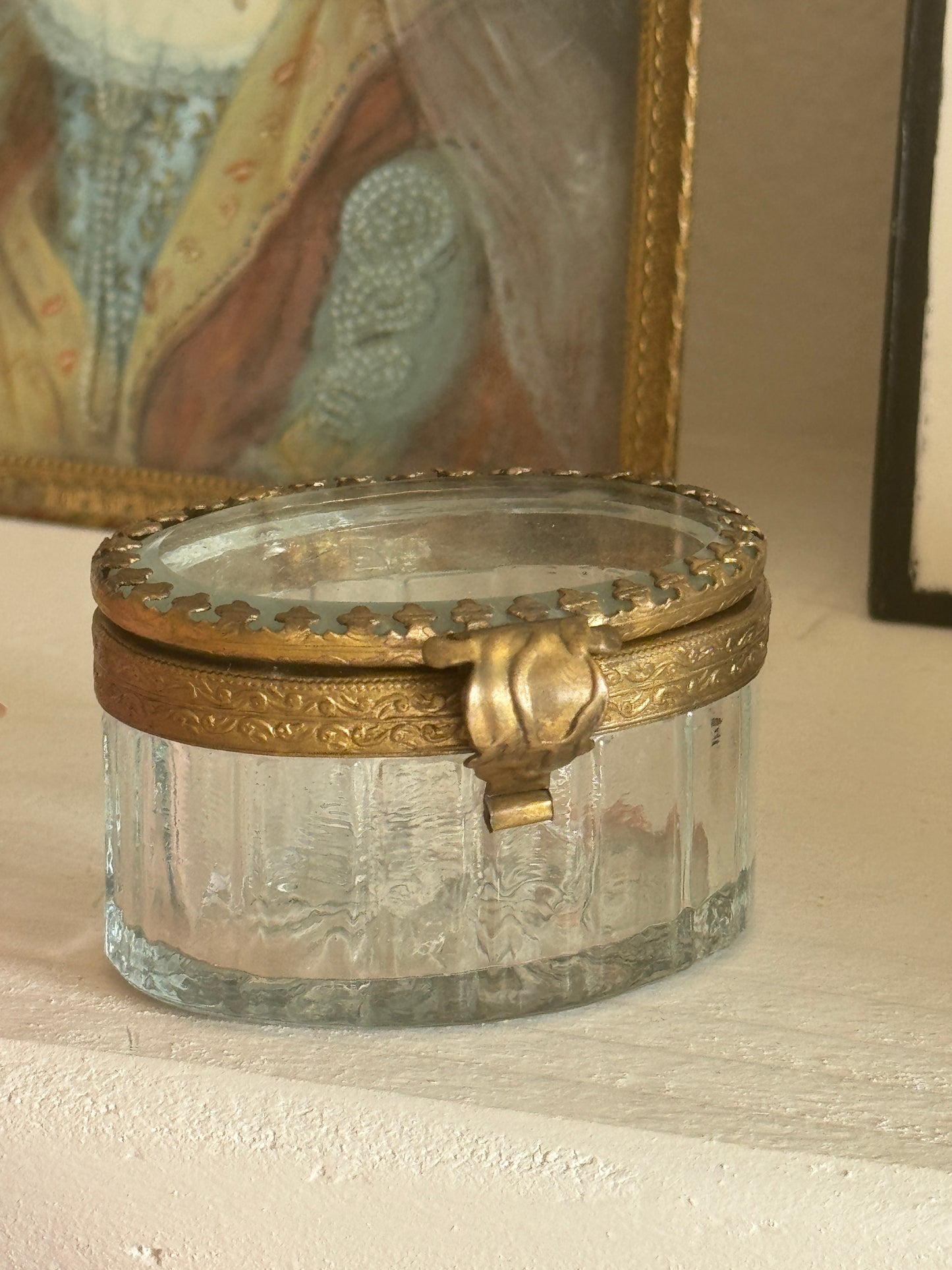 Antique French Oval Keepsake Jar