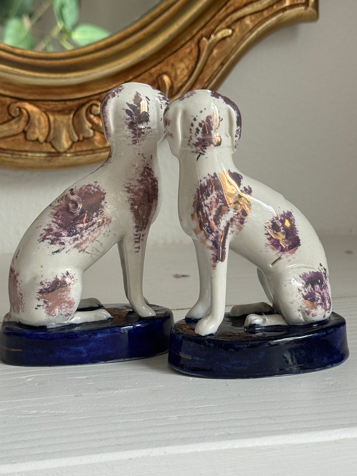 Antique 19th Century Staffordshire Spaniel Dogs – Pair – Hand-Painted with Gilt Detail