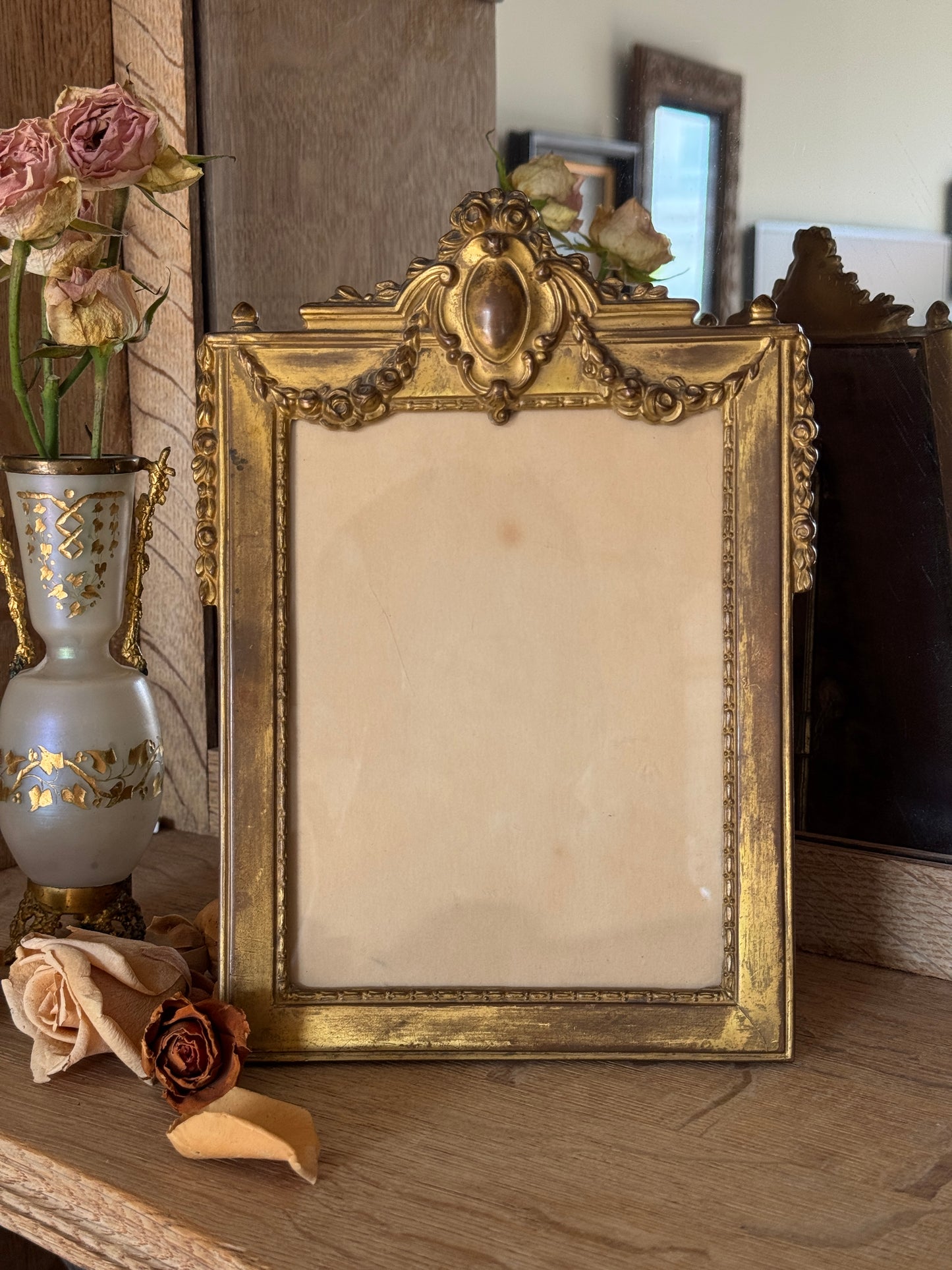 Antique French Gilt Ormolu Photo Frame with Easel Back, 8x6inches
