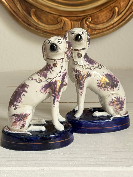 Antique 19th Century Staffordshire Spaniel Dogs – Pair – Hand-Painted with Gilt Detail